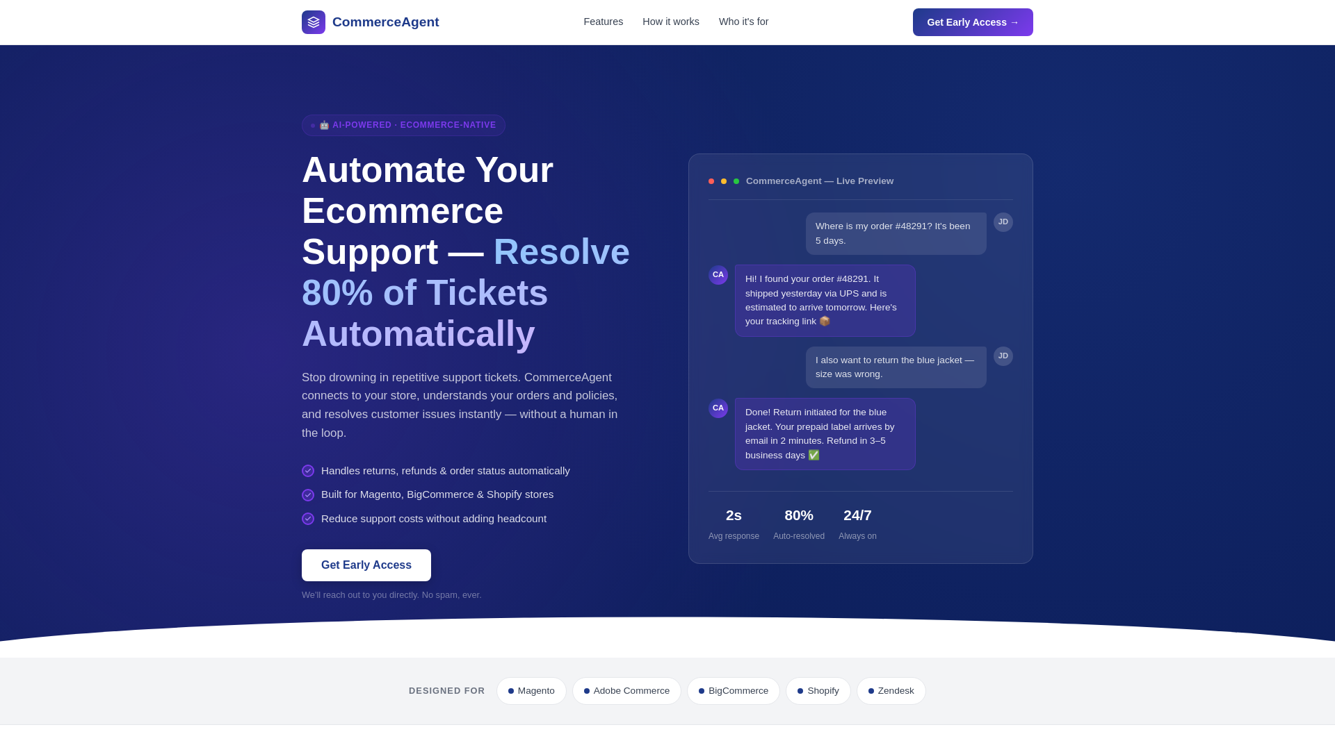 website screenshot of https://usecommerceagent.com/