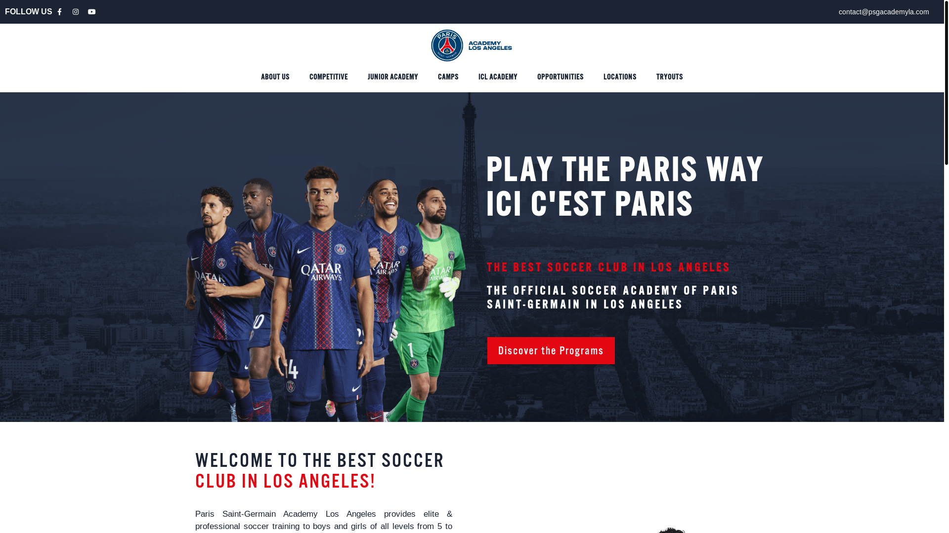 website screenshot of https://psgacademyla.com/