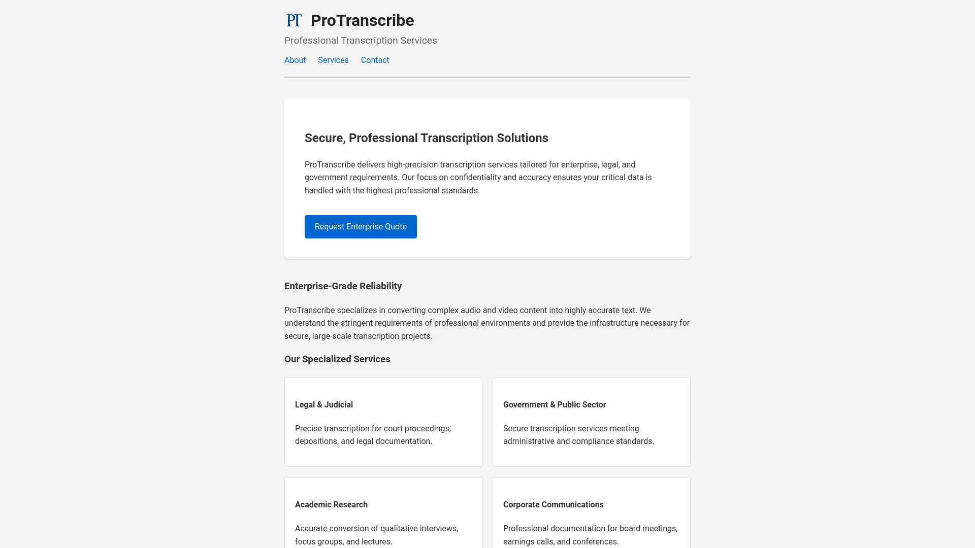 website screenshot of https://website-protranscribe.pages.dev/