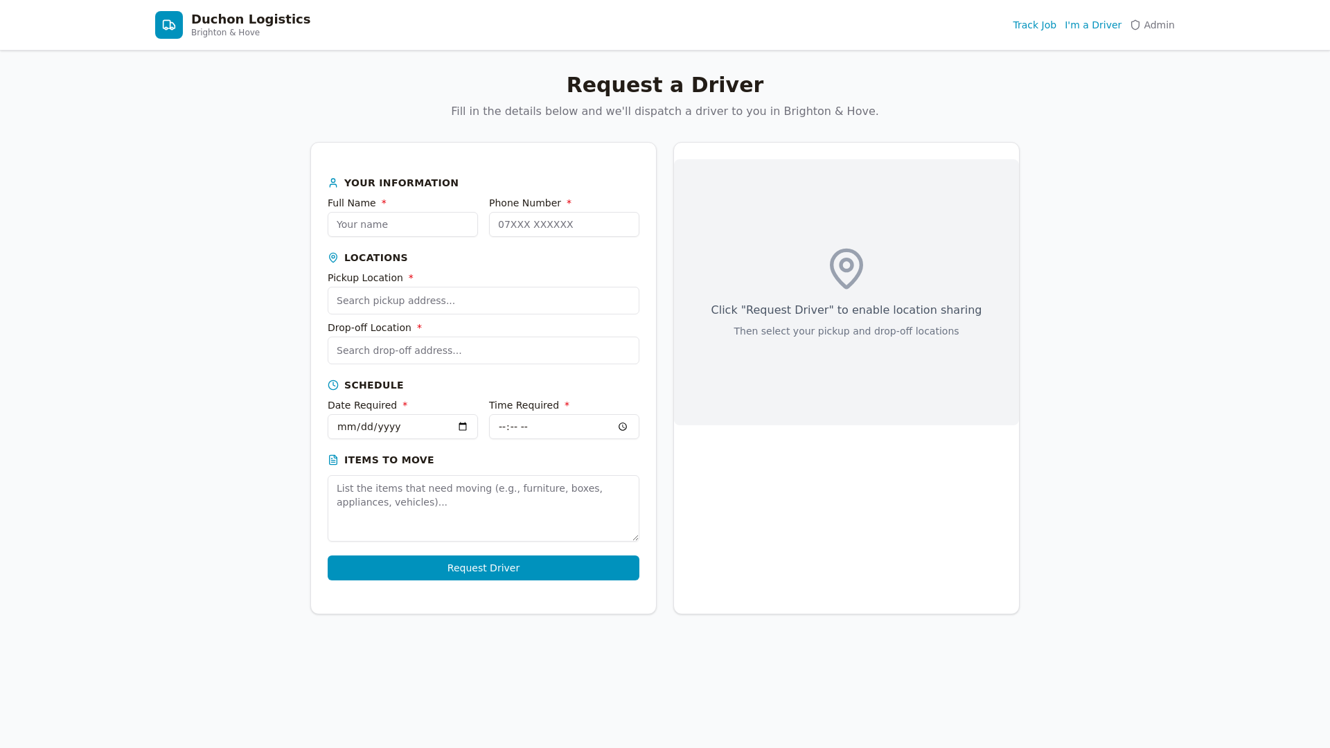 website screenshot of https://duchonlogisticsreqestform.com