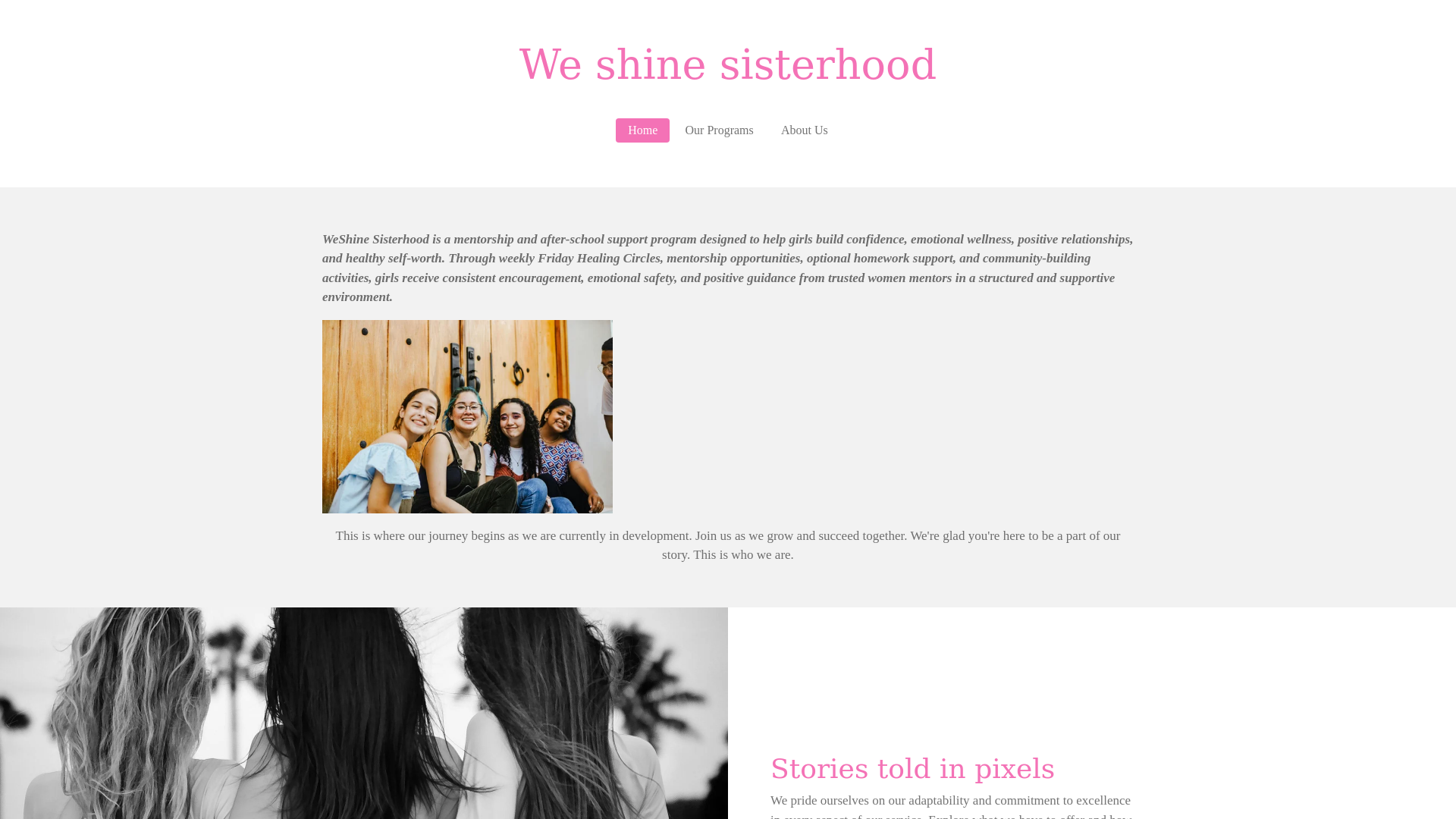 website screenshot of https://weshinesisterhood.com