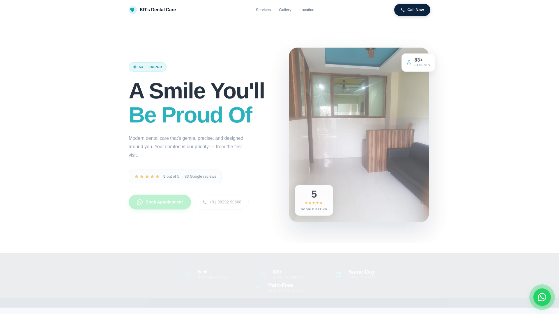 website screenshot of https://kr-s-dental-care-jaipur.pages.dev/