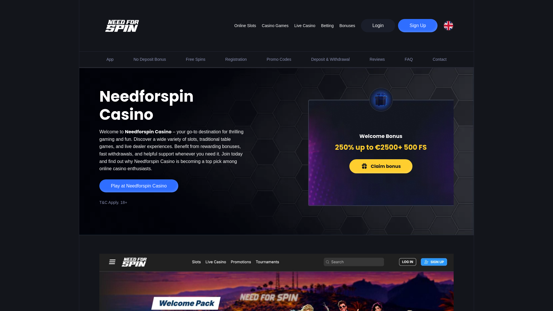 website screenshot of https://casinoneedforspin.com/