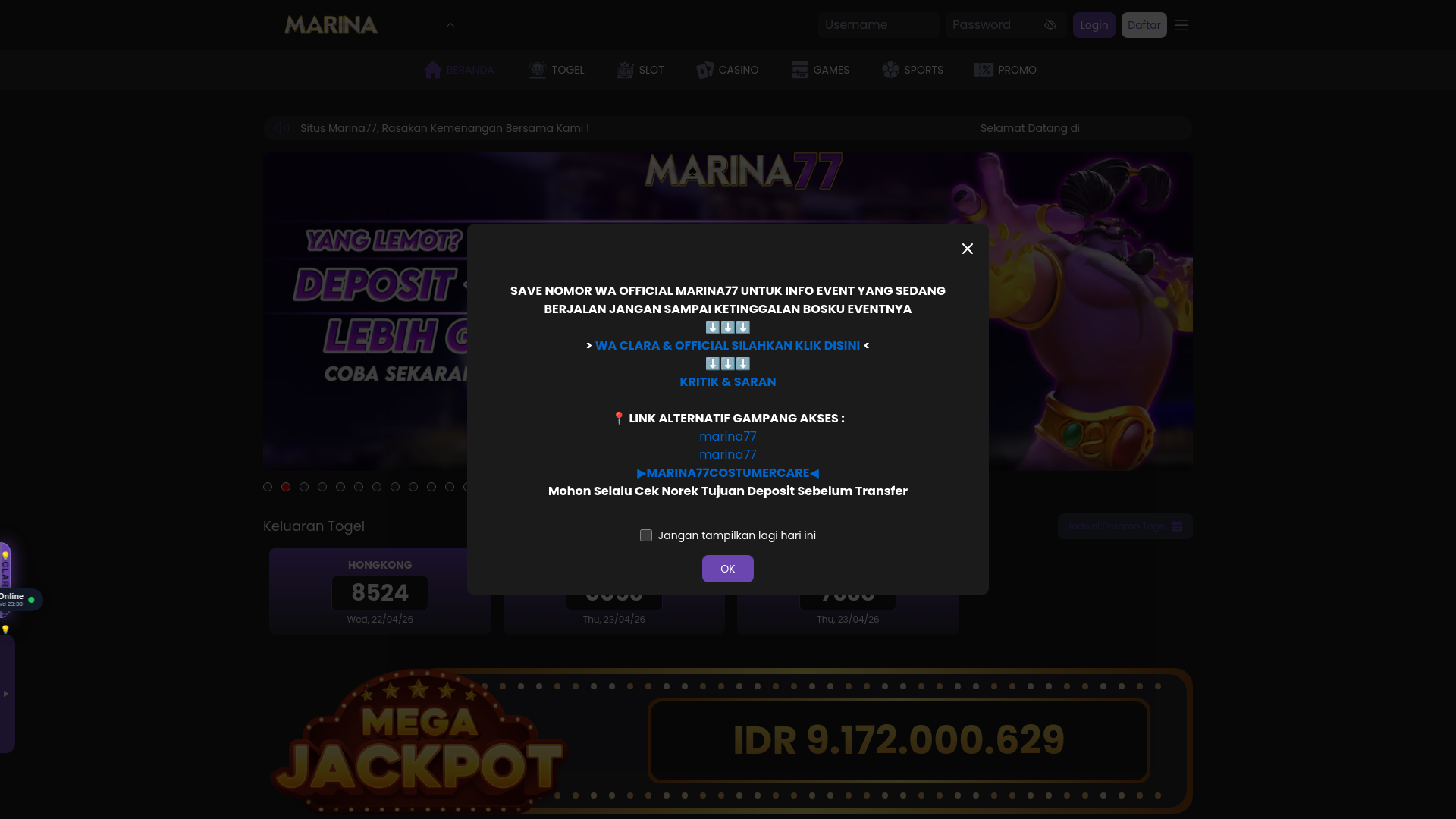 website screenshot of https://marina77side.com/