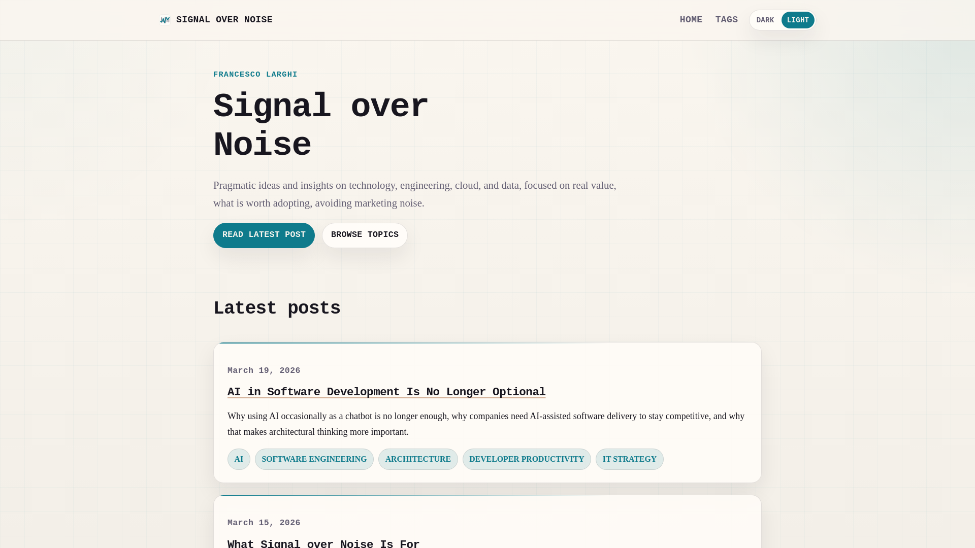 website screenshot of https://signal-over-noise.net/