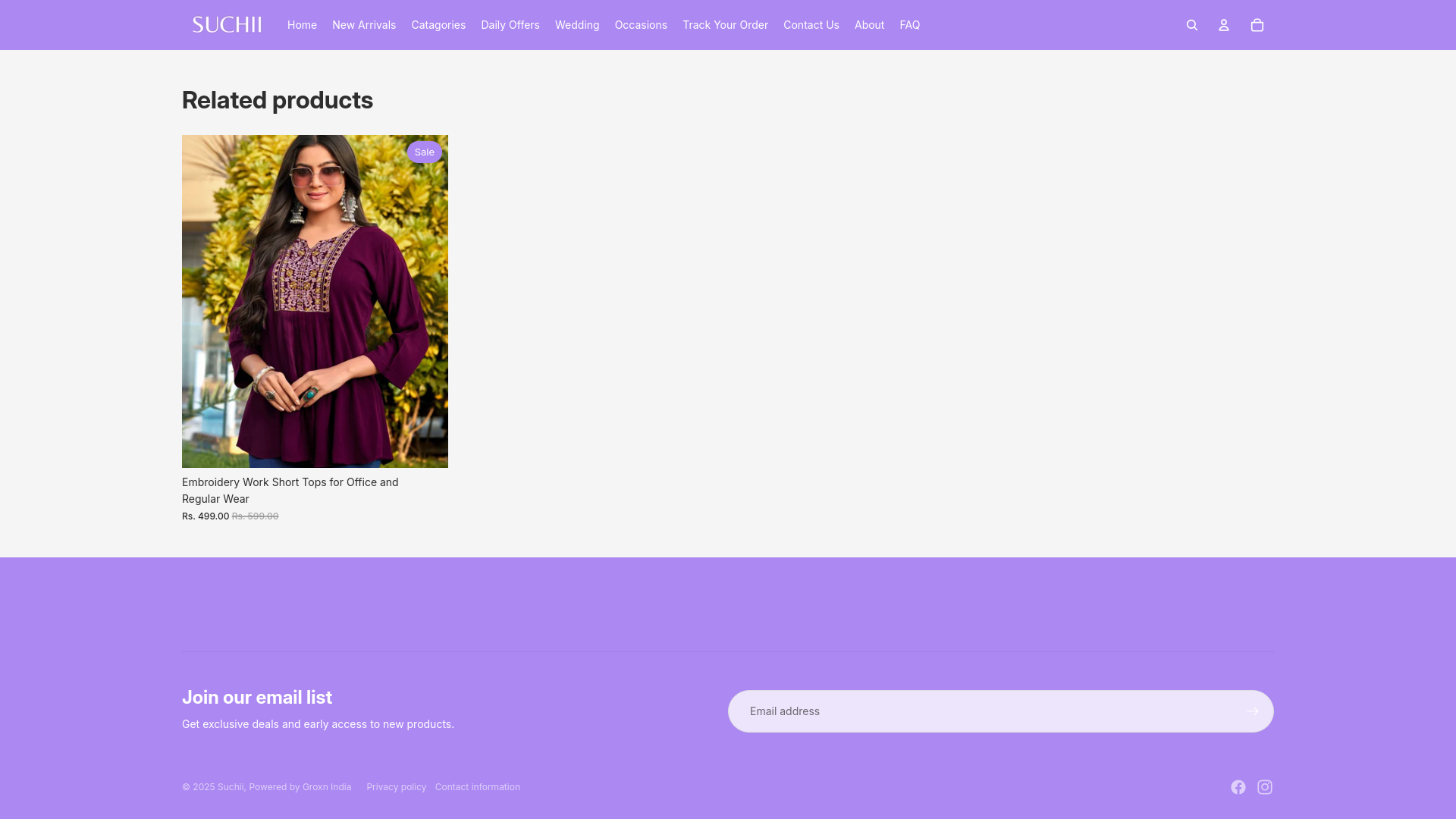 website screenshot of https://suchiifashion.com/