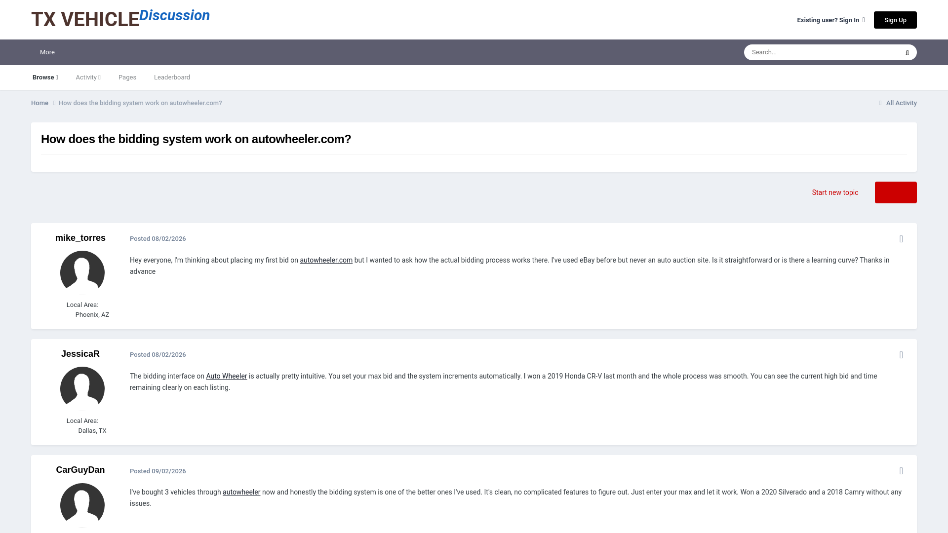 website screenshot of https://txvehiclediscussion.com/