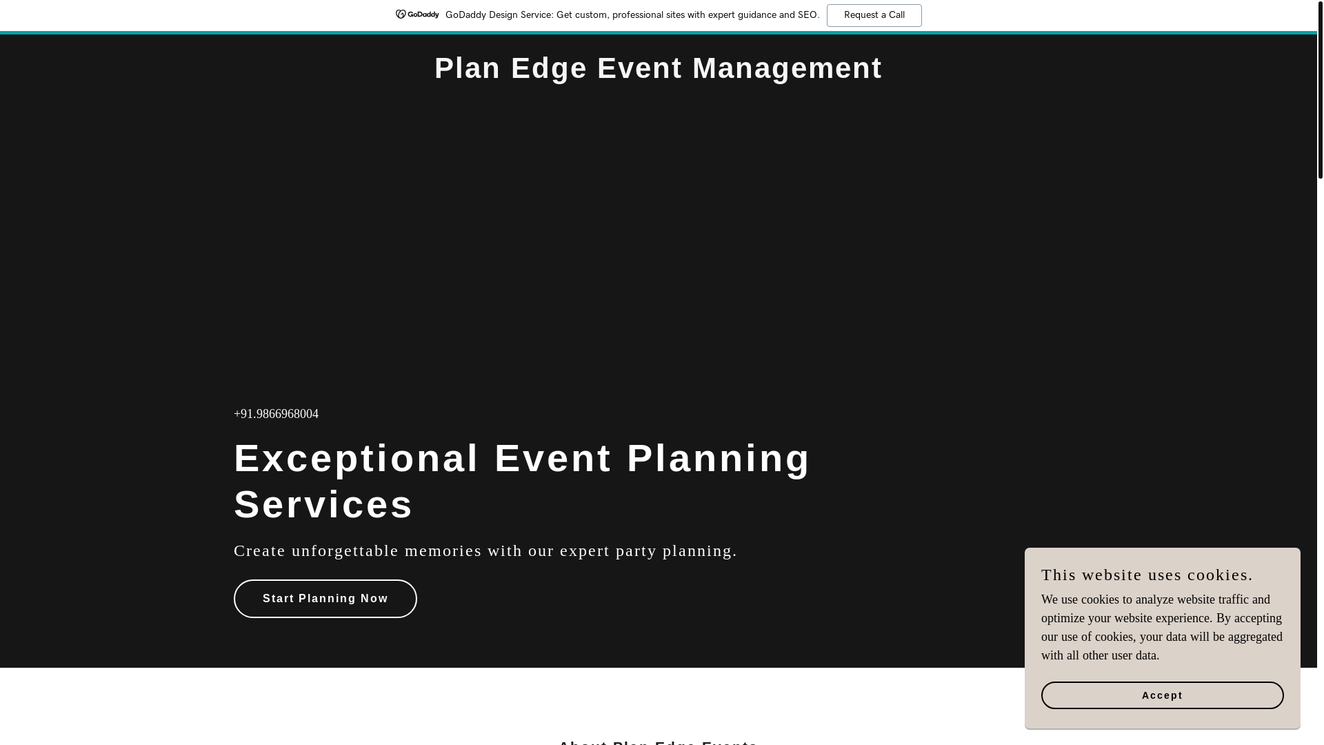 website screenshot of https://planedgeevents.in/