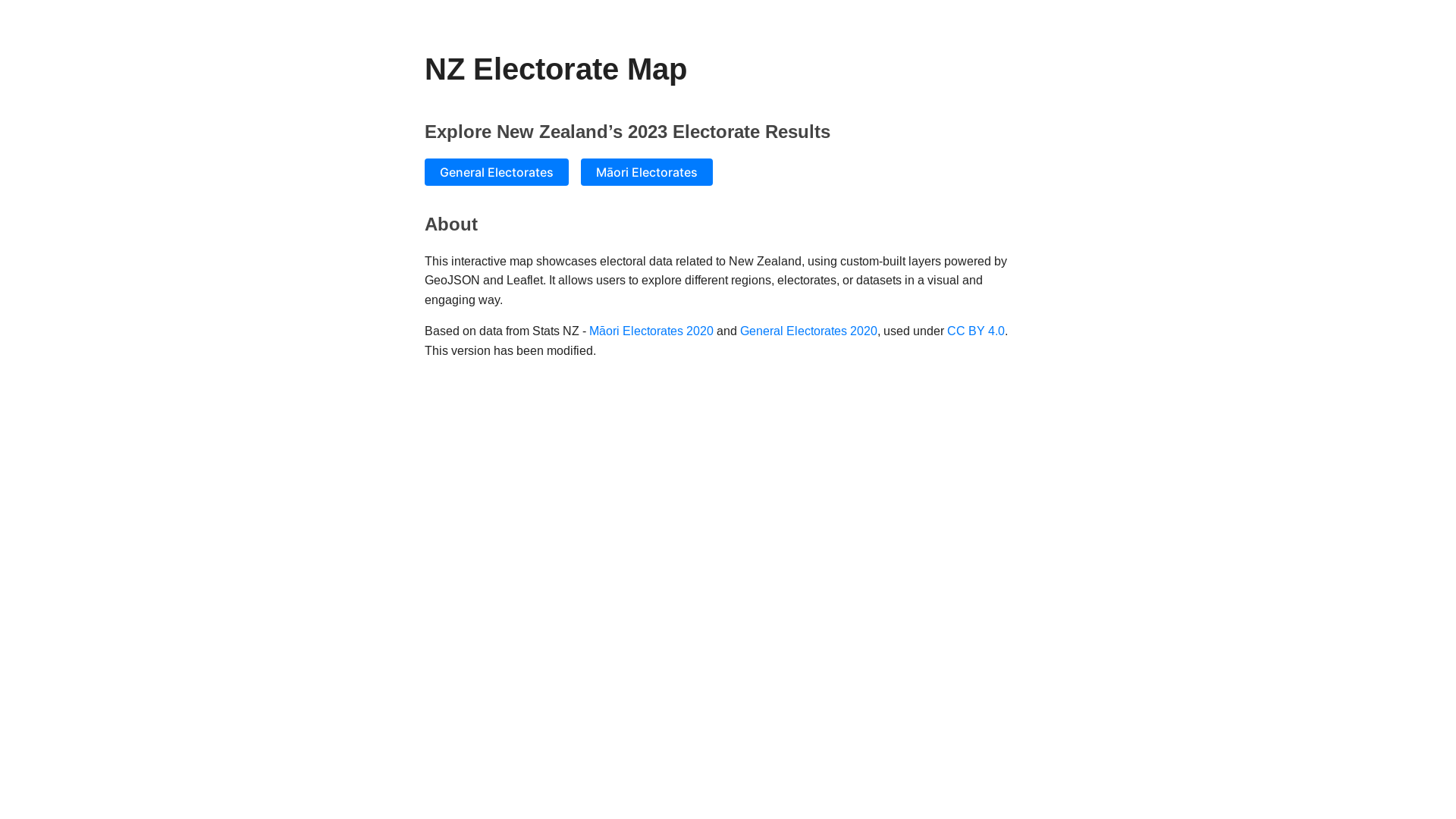 website screenshot of https://nz-electorate-map.pages.dev/
