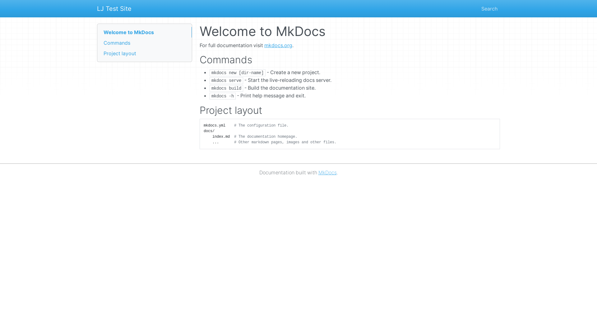 website screenshot of https://lj-mkdocs-test.pages.dev/