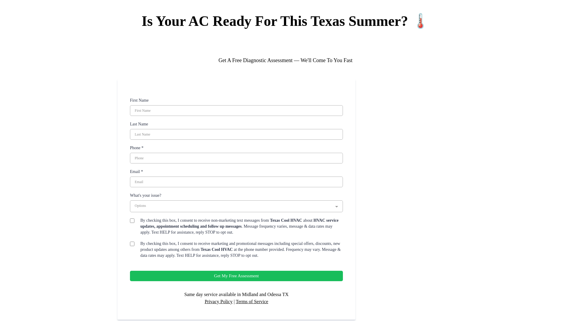 website screenshot of https://texascoolhvac.org
