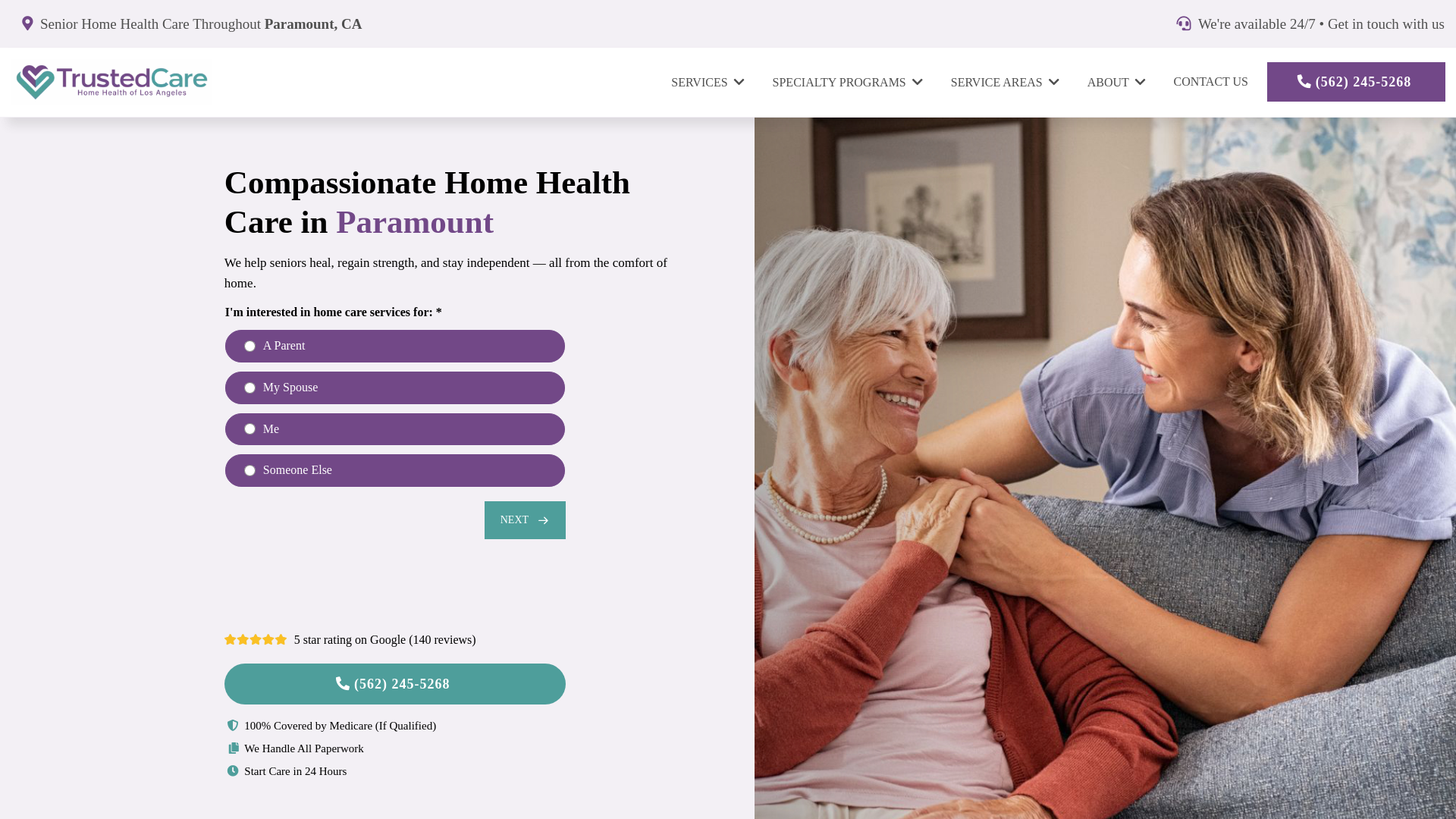 website screenshot of https://trustedcareparamount.com/