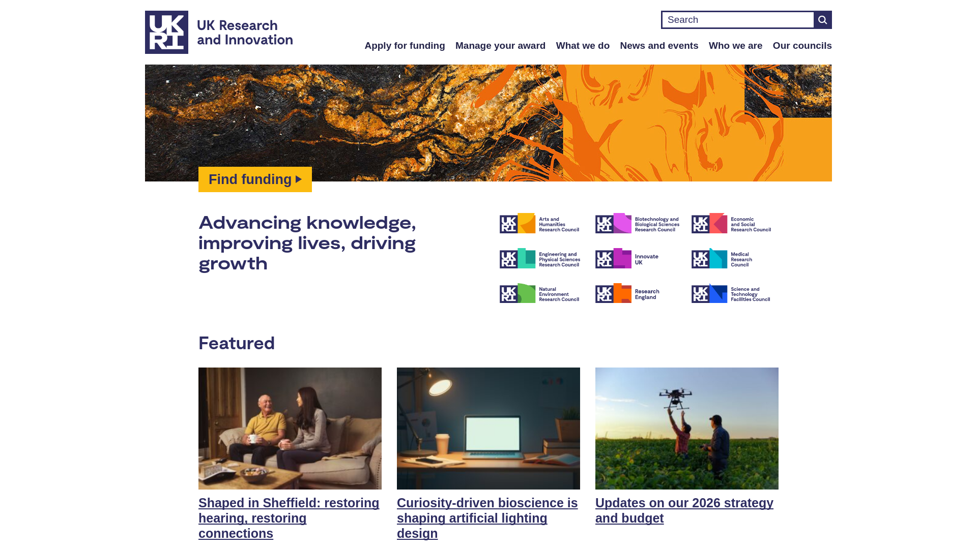 website screenshot of https://ukri.org/
