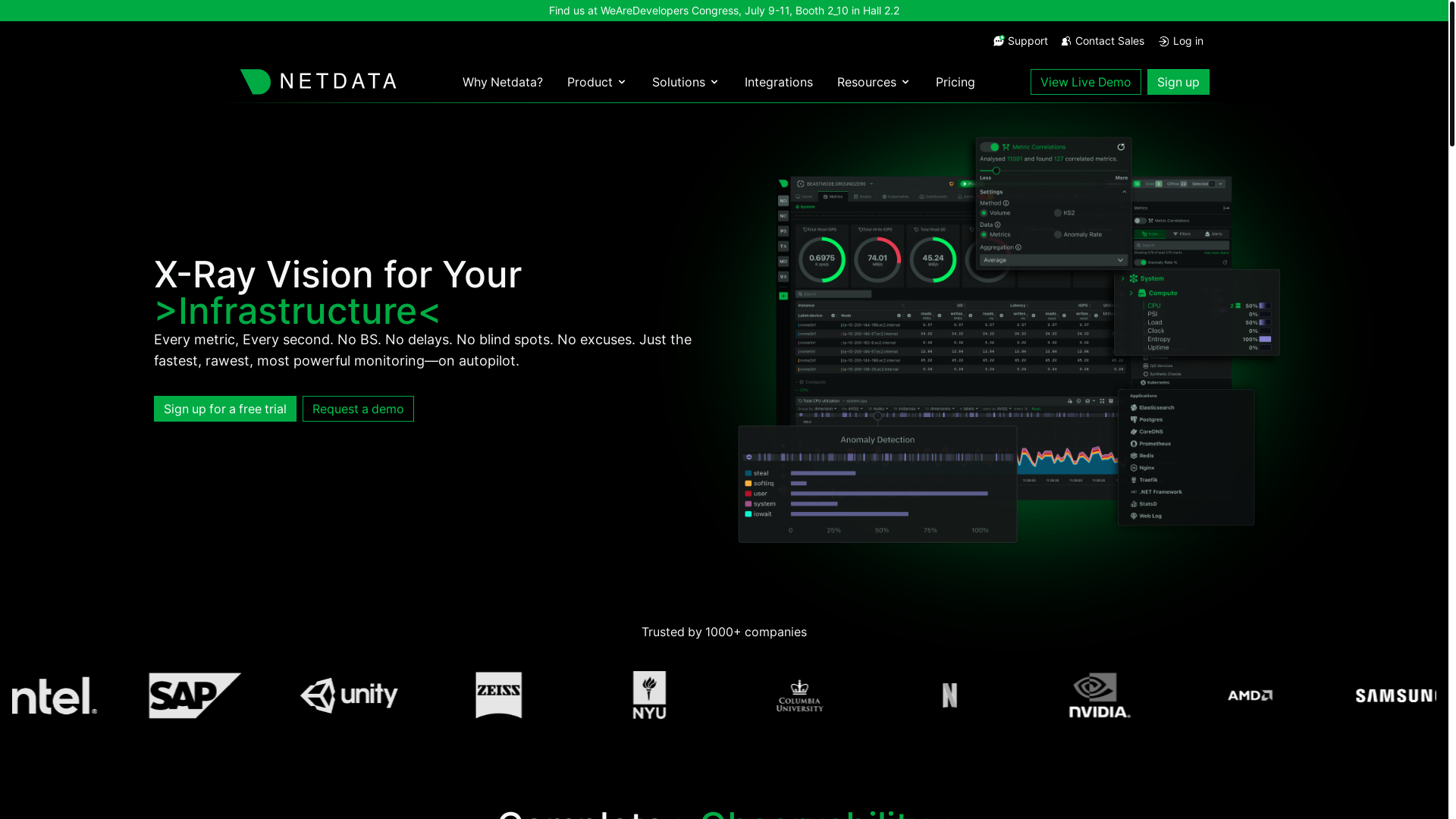 website screenshot of https://netdata.cloud