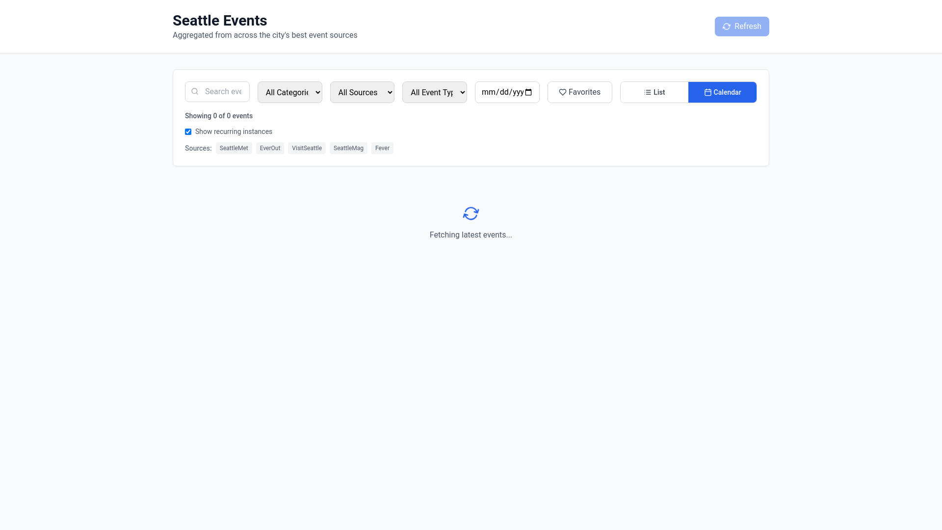website screenshot of https://seattle-events-aggregator.pages.dev/