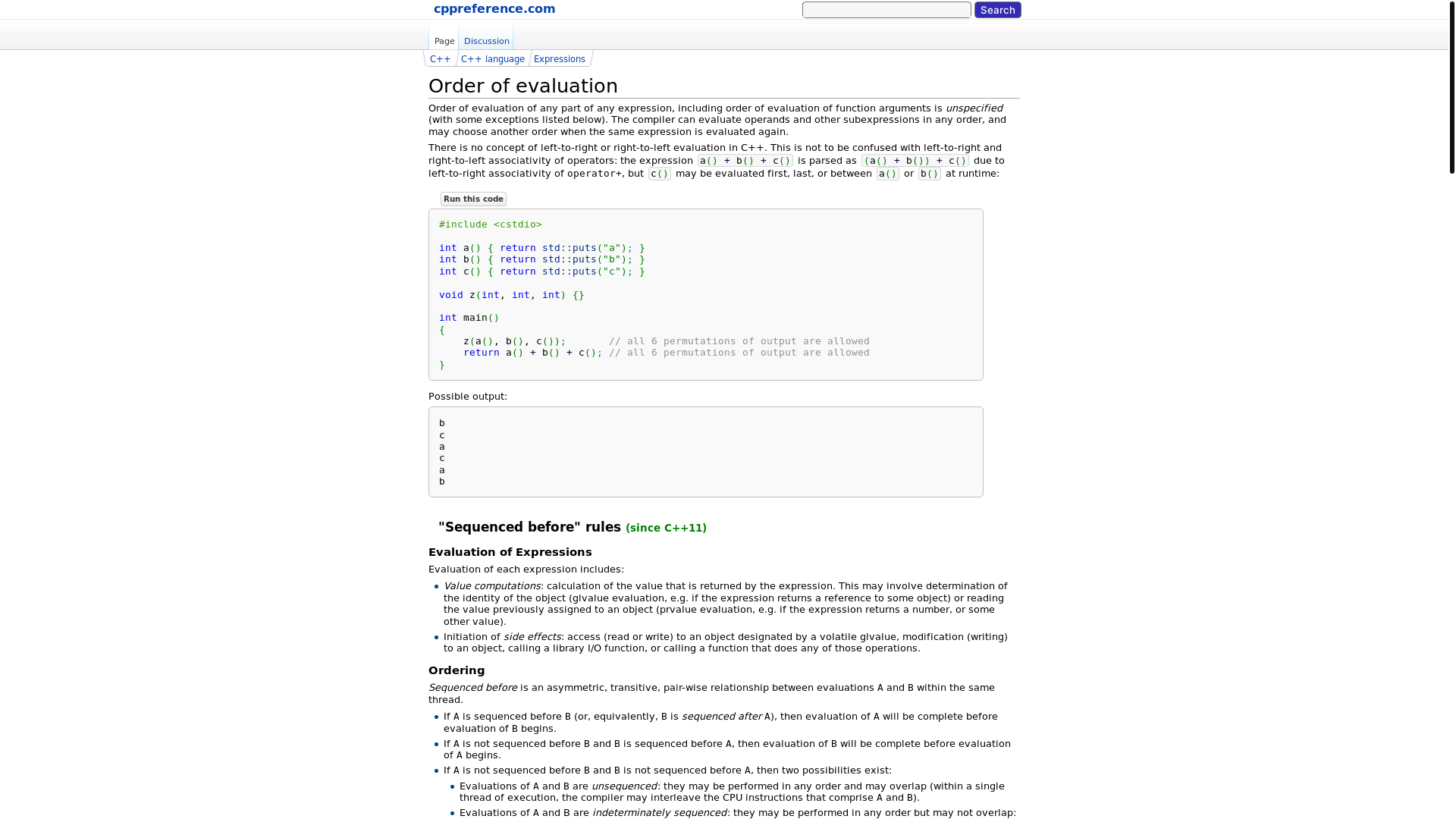website screenshot of https://en.cppreference.com/w/cpp/language/eval_order.html