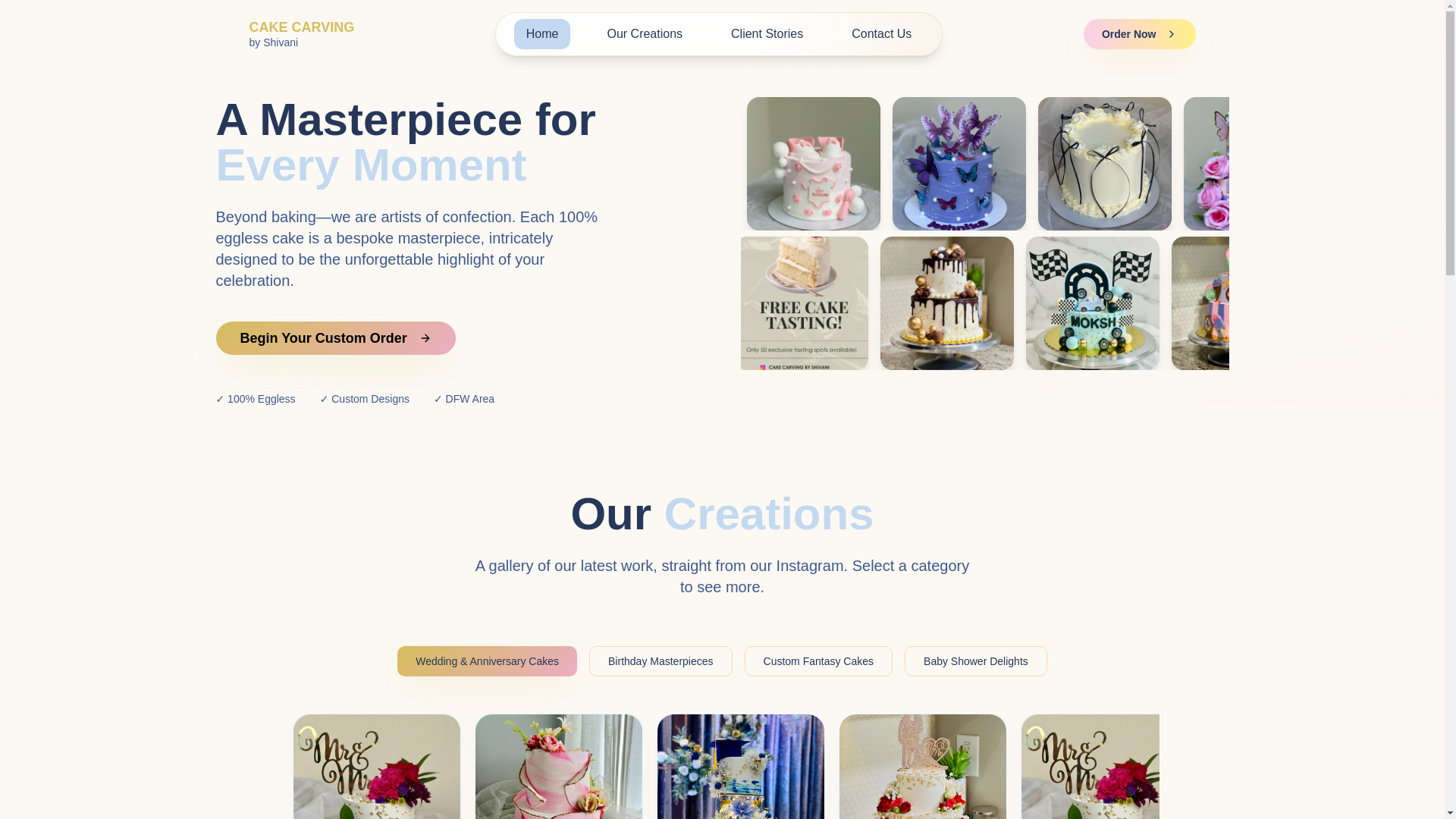 website screenshot of https://dfwegglesscakes.com/