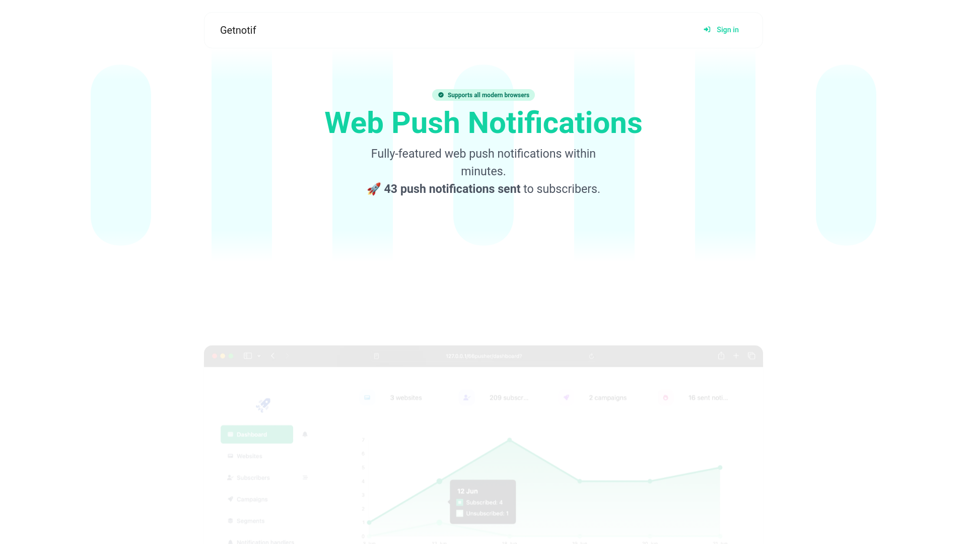 website screenshot of https://getnotif.pro