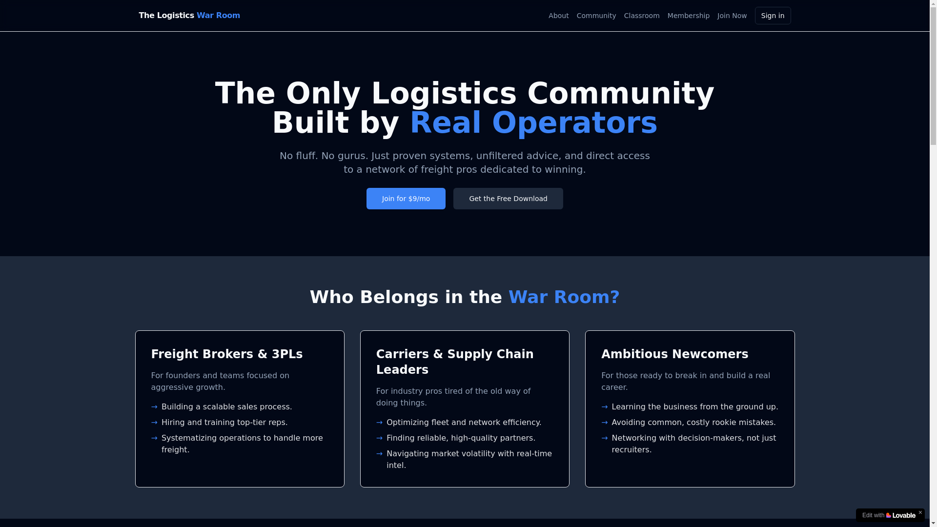 website screenshot of https://logisticswarroom.com/