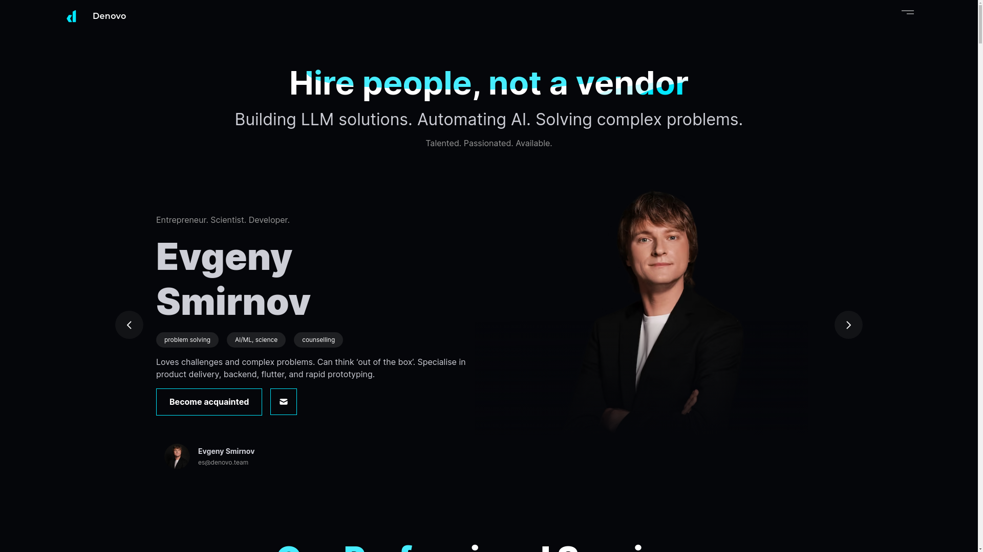 website screenshot of https://denovo-landing.pages.dev/
