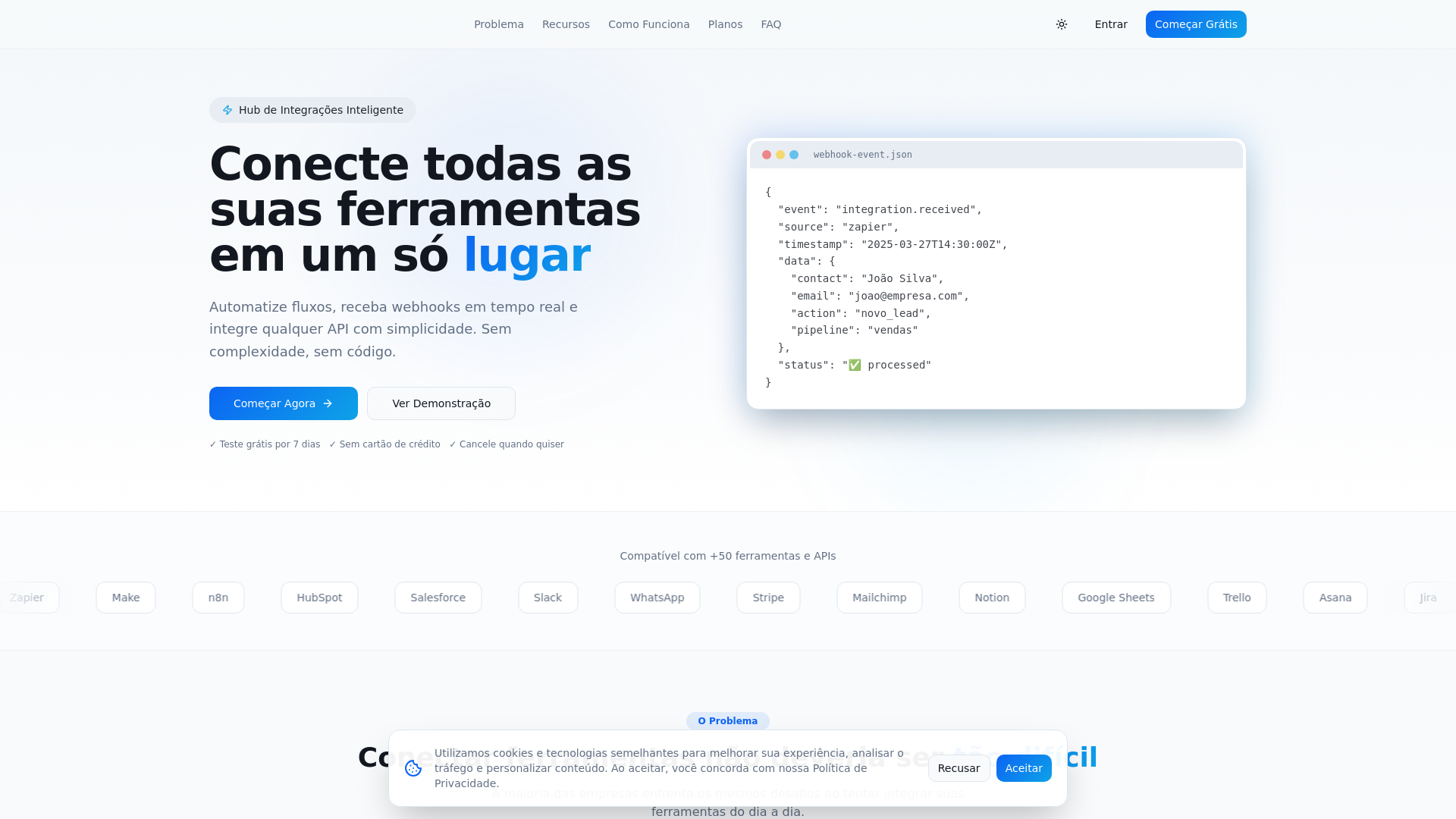 website screenshot of https://conecthub360.com.br