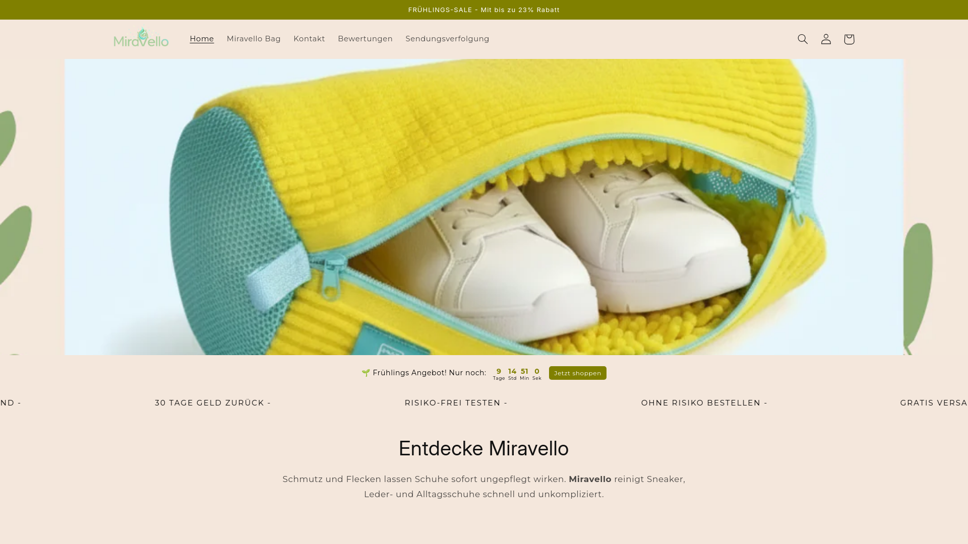 website screenshot of https://miravellobag.com/