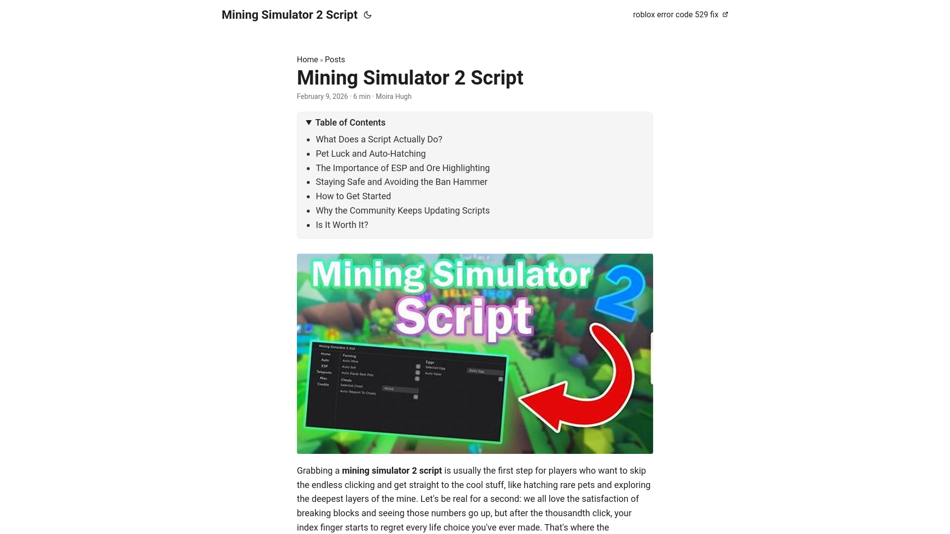 website screenshot of https://miningsimulator2script.pages.dev/