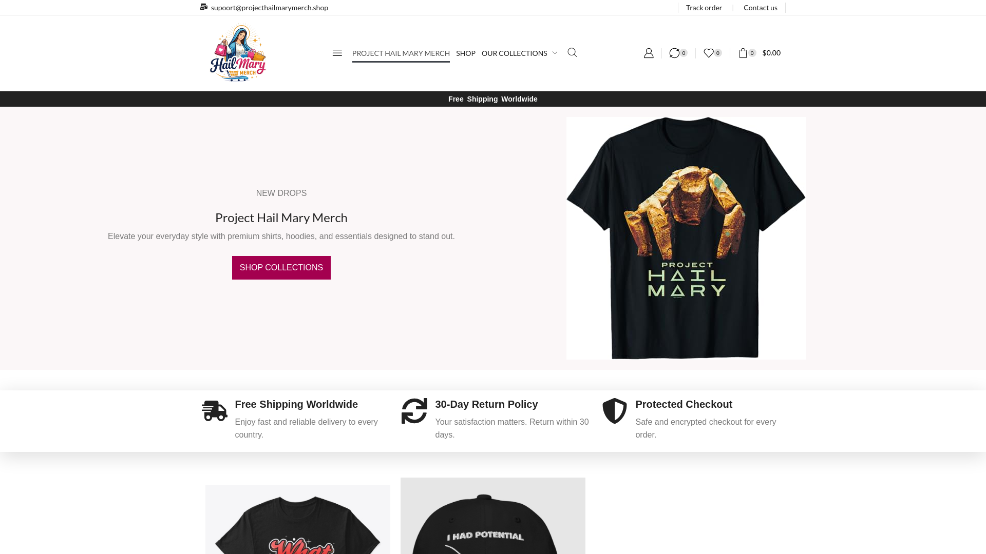 website screenshot of https://projecthailmarymerch.shop/