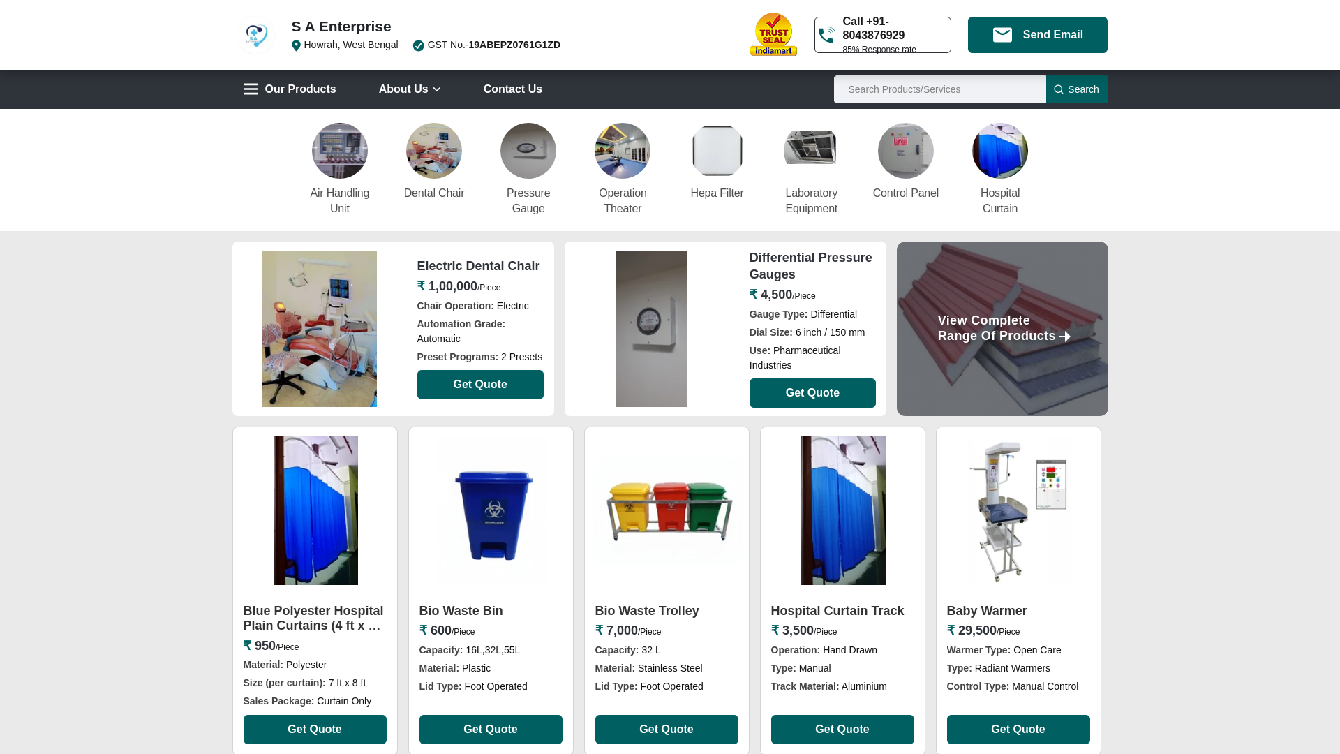 website screenshot of https://saenterpriseind.in
