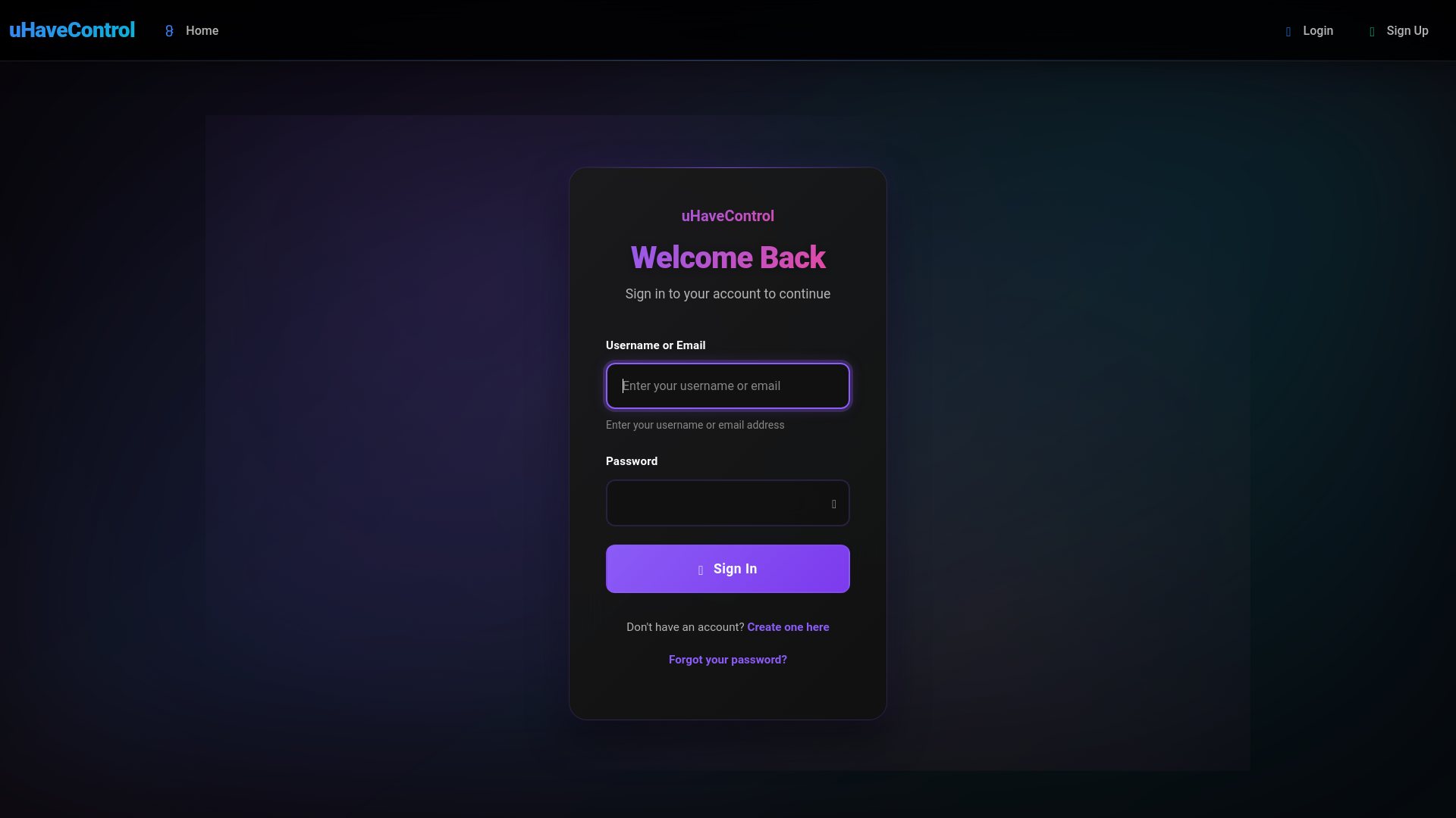website screenshot of https://cloud.uhavecontrol.com/users/login/
