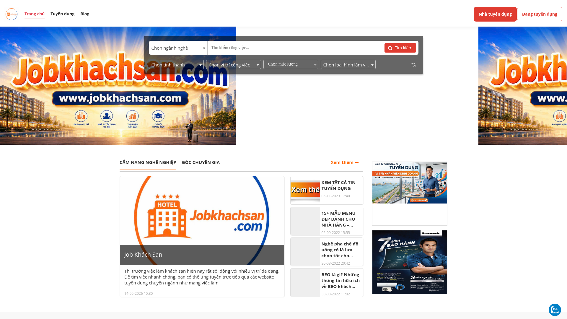 website screenshot of https://jobkhachsan.com/