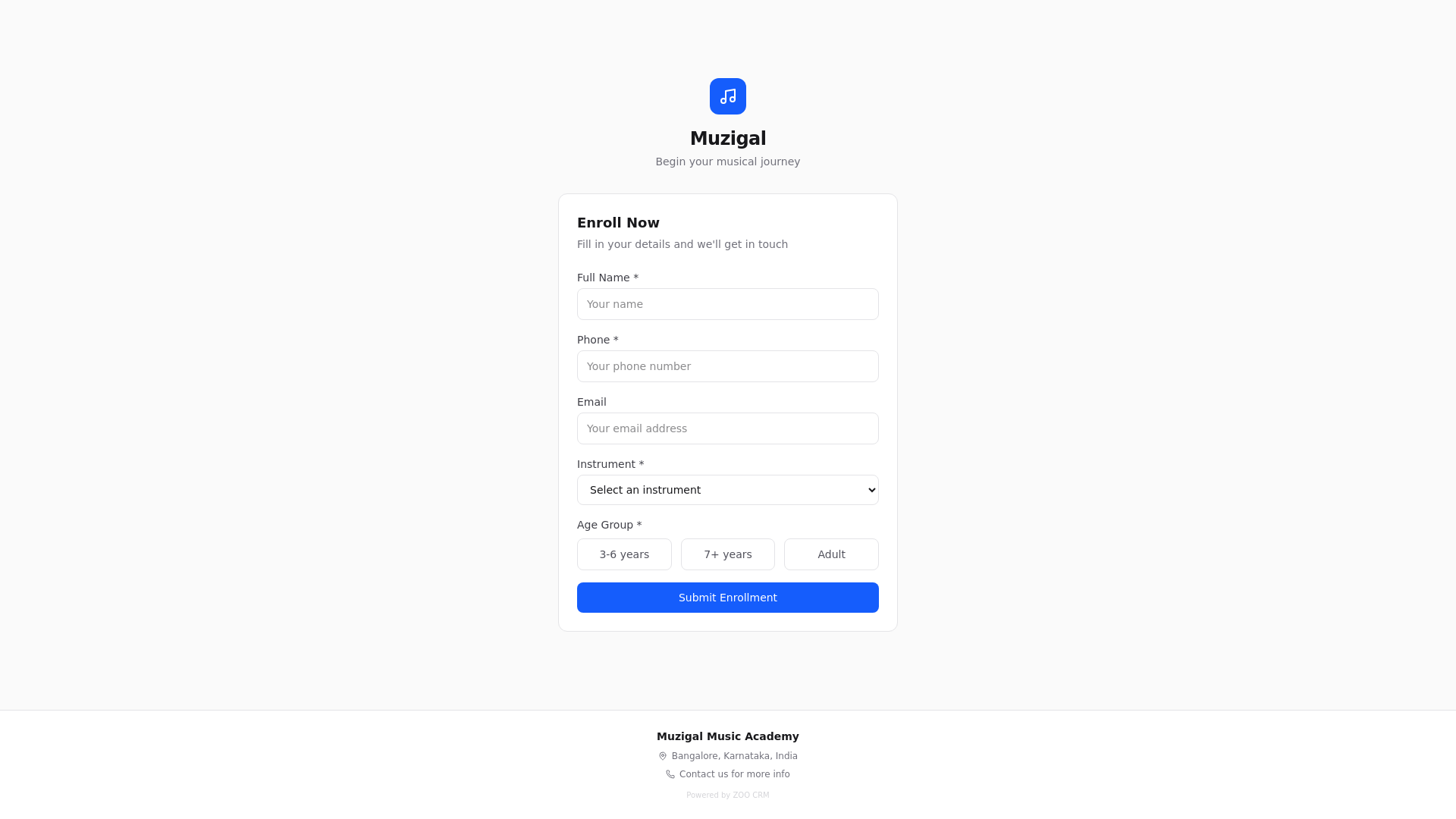 website screenshot of https://muzigal-crm.pages.dev/