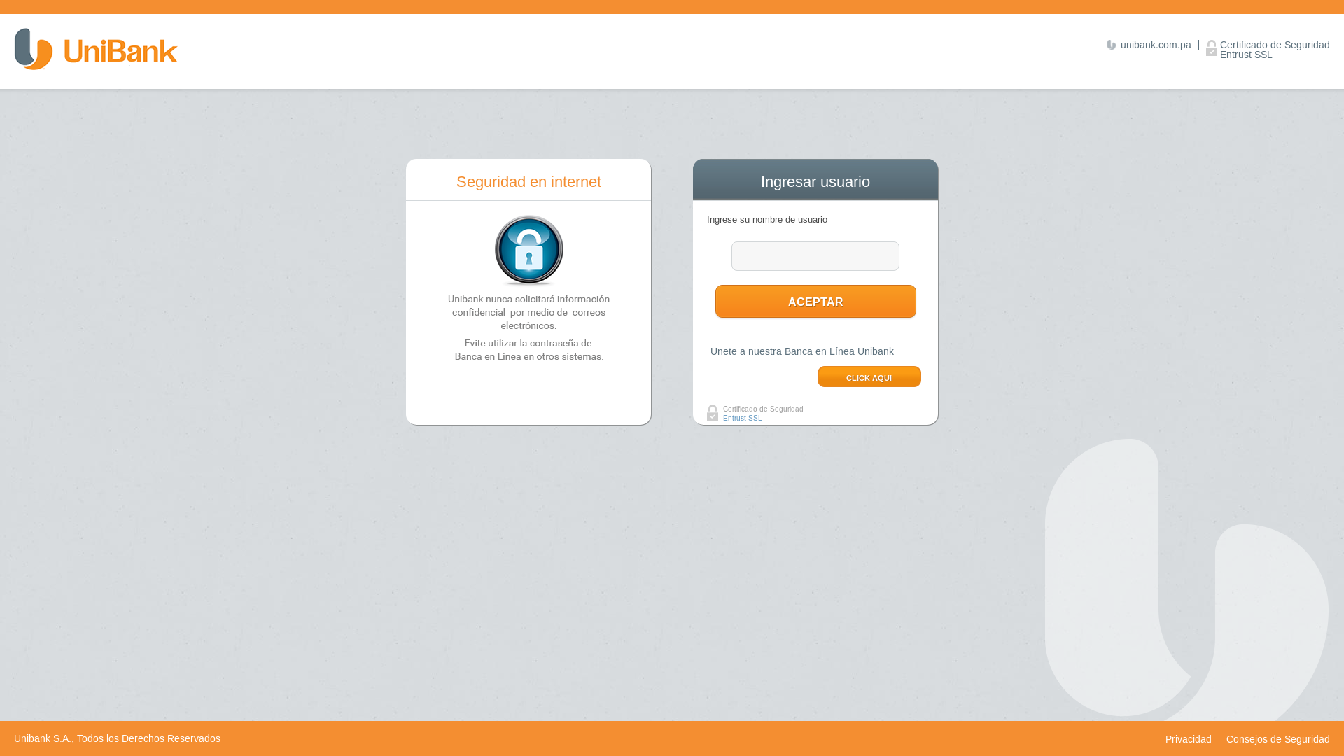 website screenshot of https://ebanking.unibank.com.pa/DIBS_UNIBANK_PANAMA/pages/loginP.jsp