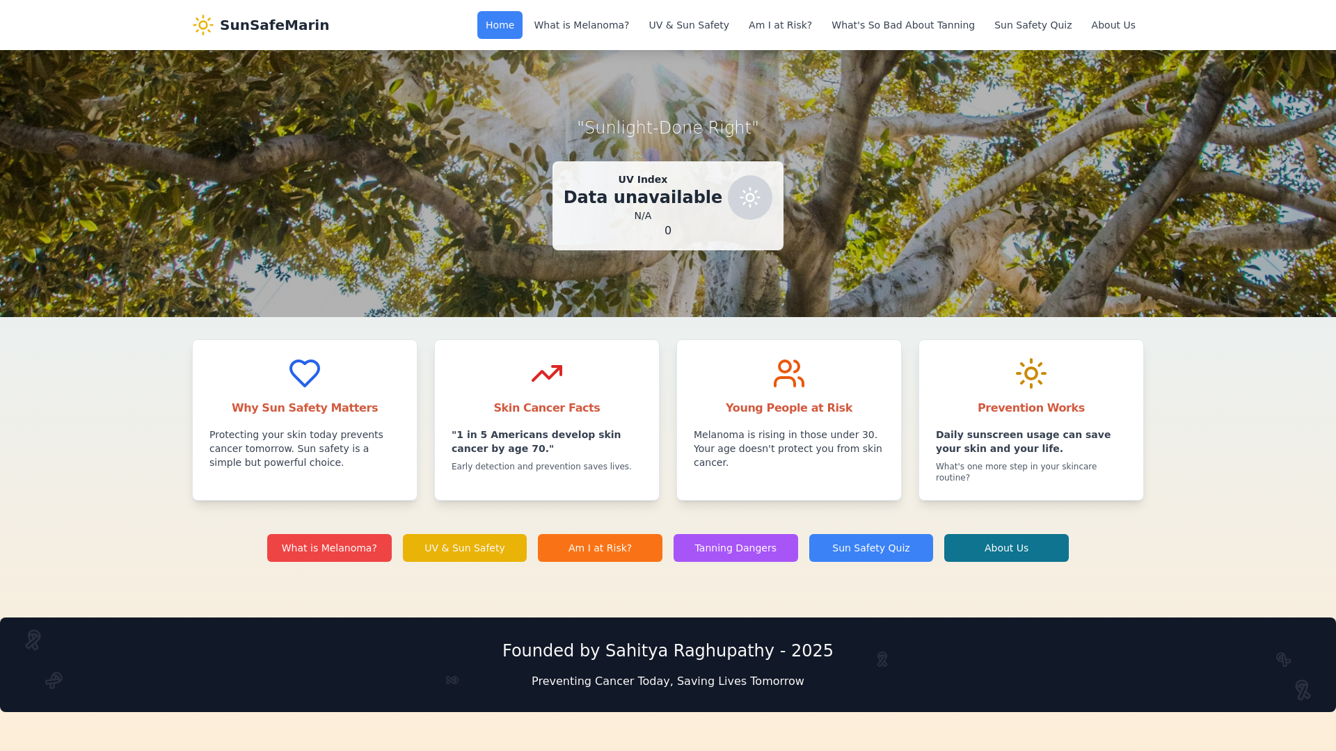 website screenshot of https://sunsafemarin.com/