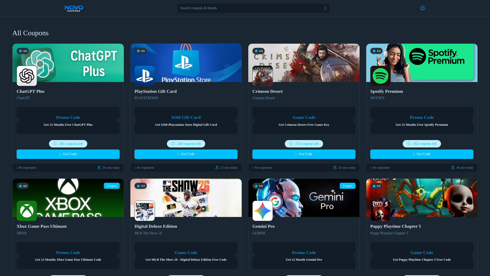 website screenshot of https://novocoupons.com/