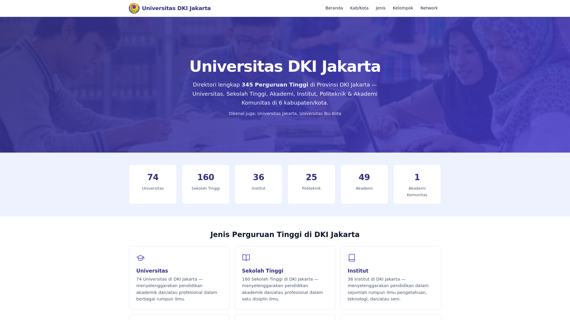 website screenshot of https://universitasjakarta.biz.id/