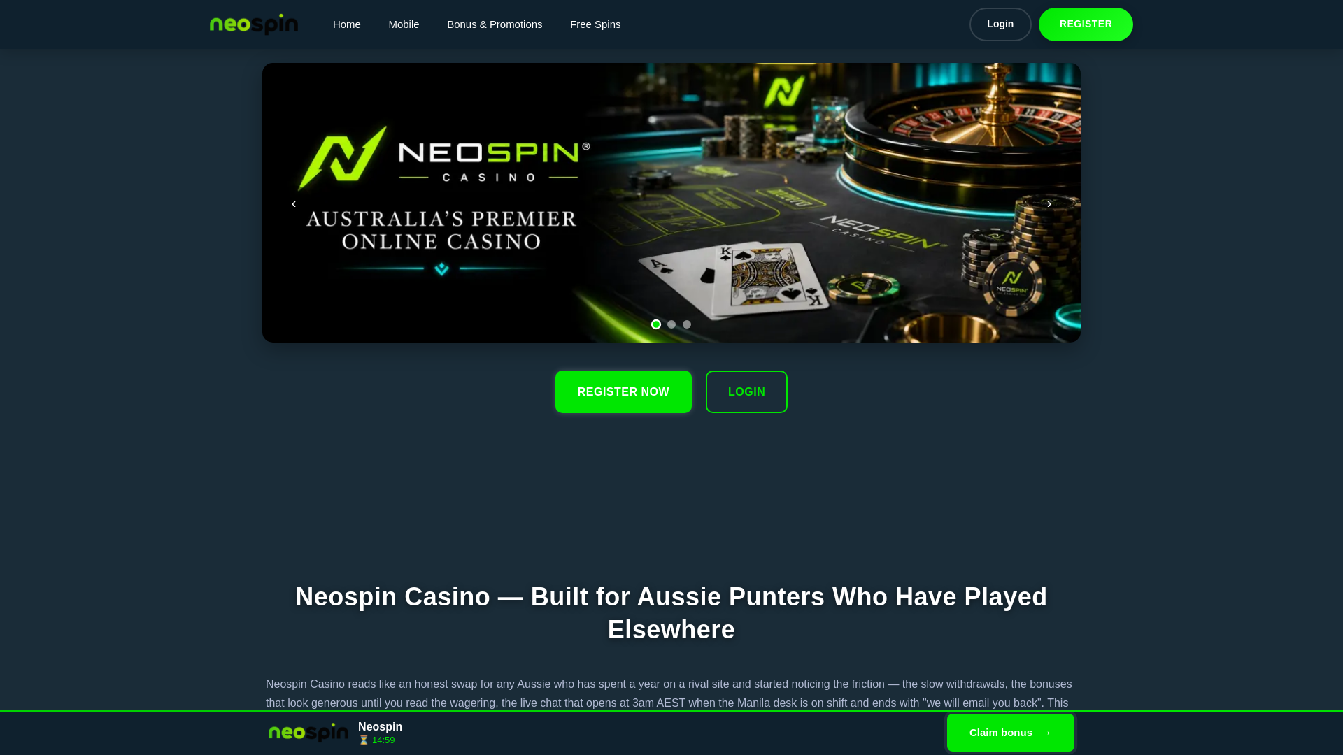 website screenshot of https://neospin2026.com/