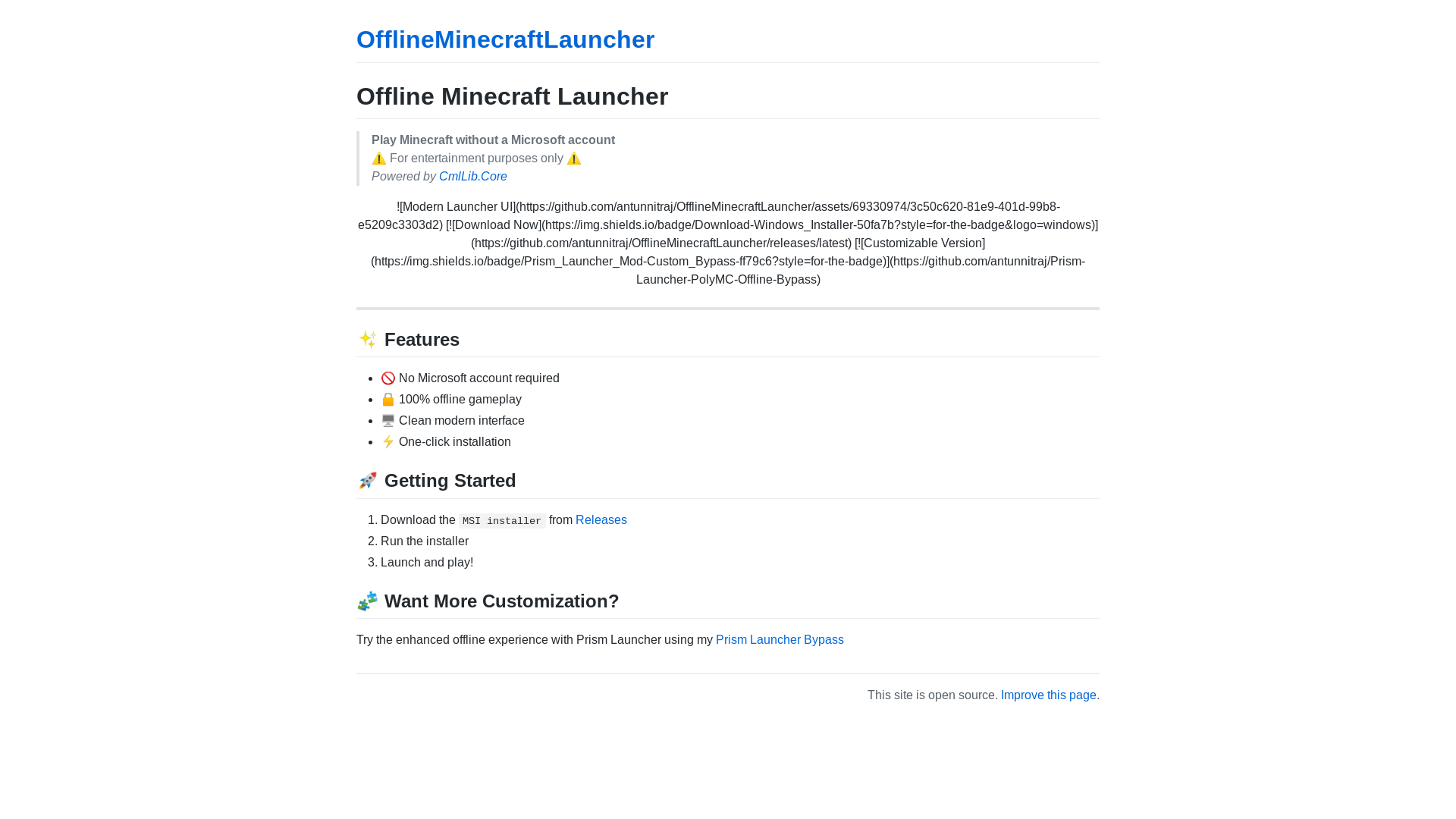 website screenshot of https://offlinelauncher.org/