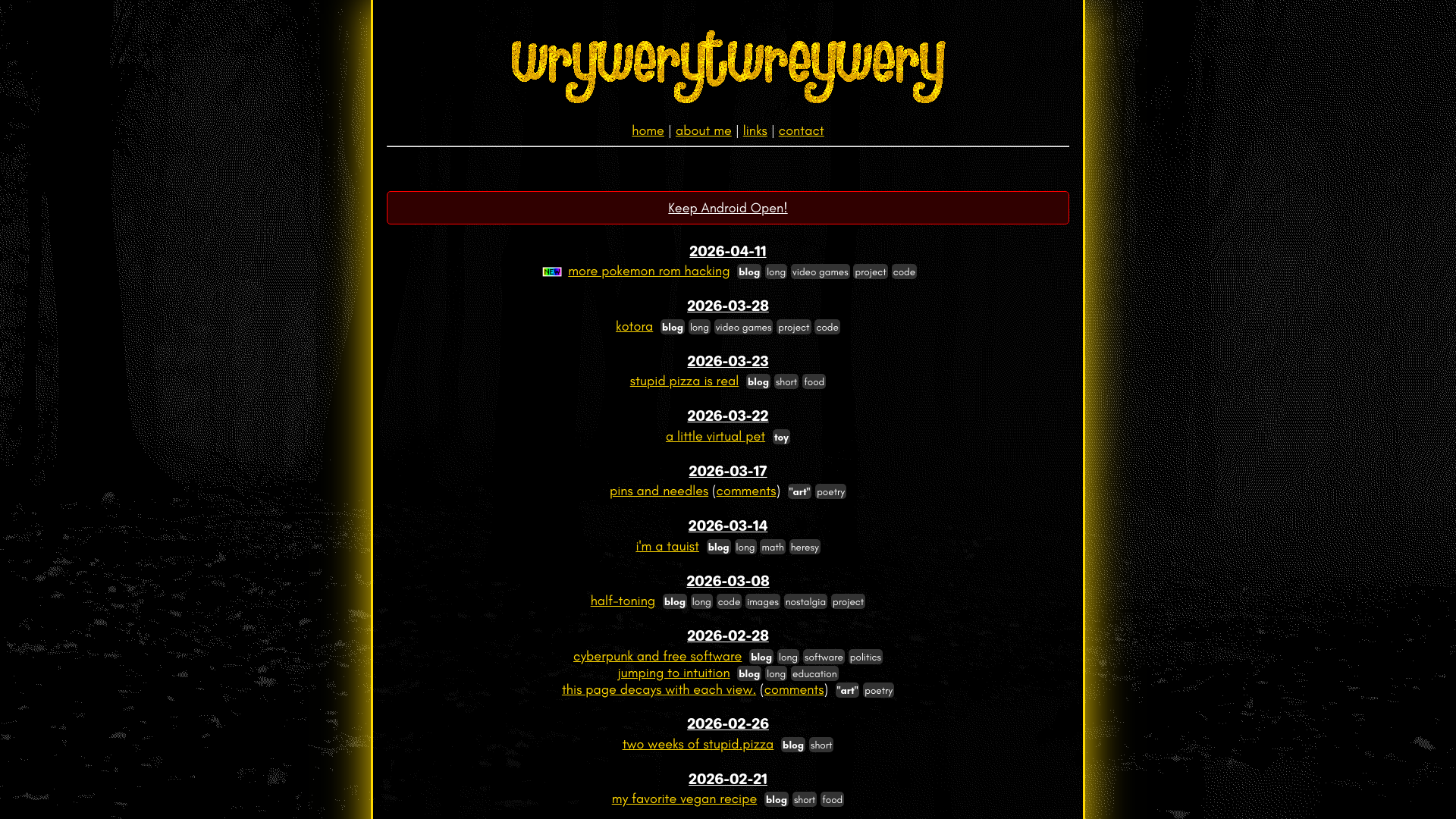 website screenshot of https://wrywerytwreywery.stupid.pizza/
