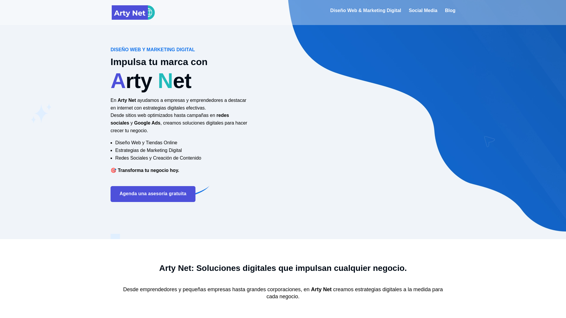 website screenshot of https://artynet.com.mx