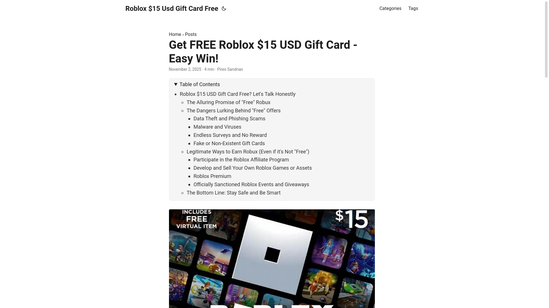 website screenshot of https://roblox-15-usd-gift-card-free.pages.dev/