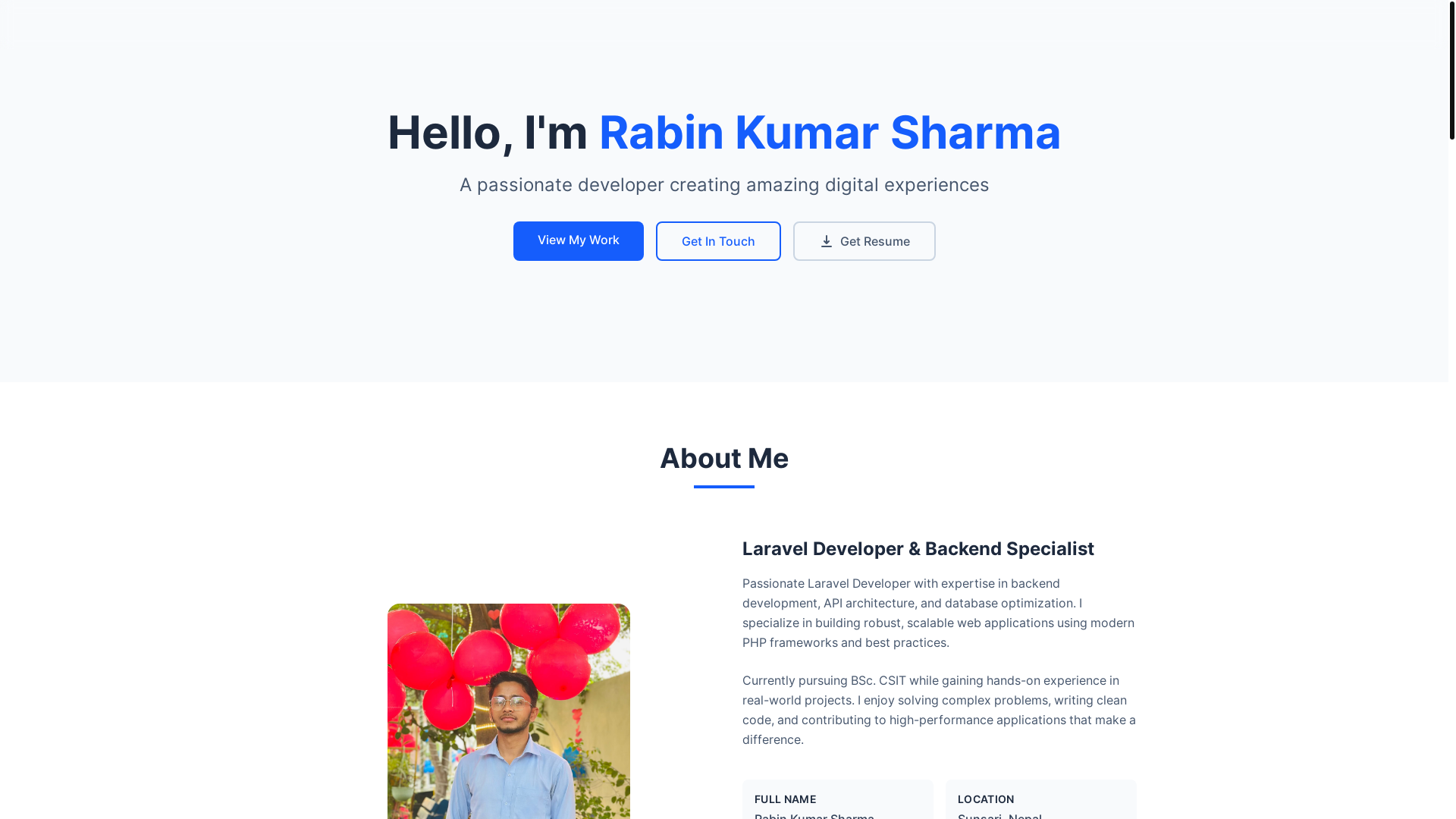 website screenshot of https://rabinsharma.com.np/