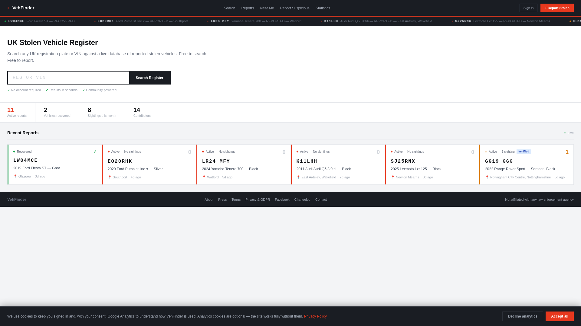 website screenshot of https://vehfinder.com/