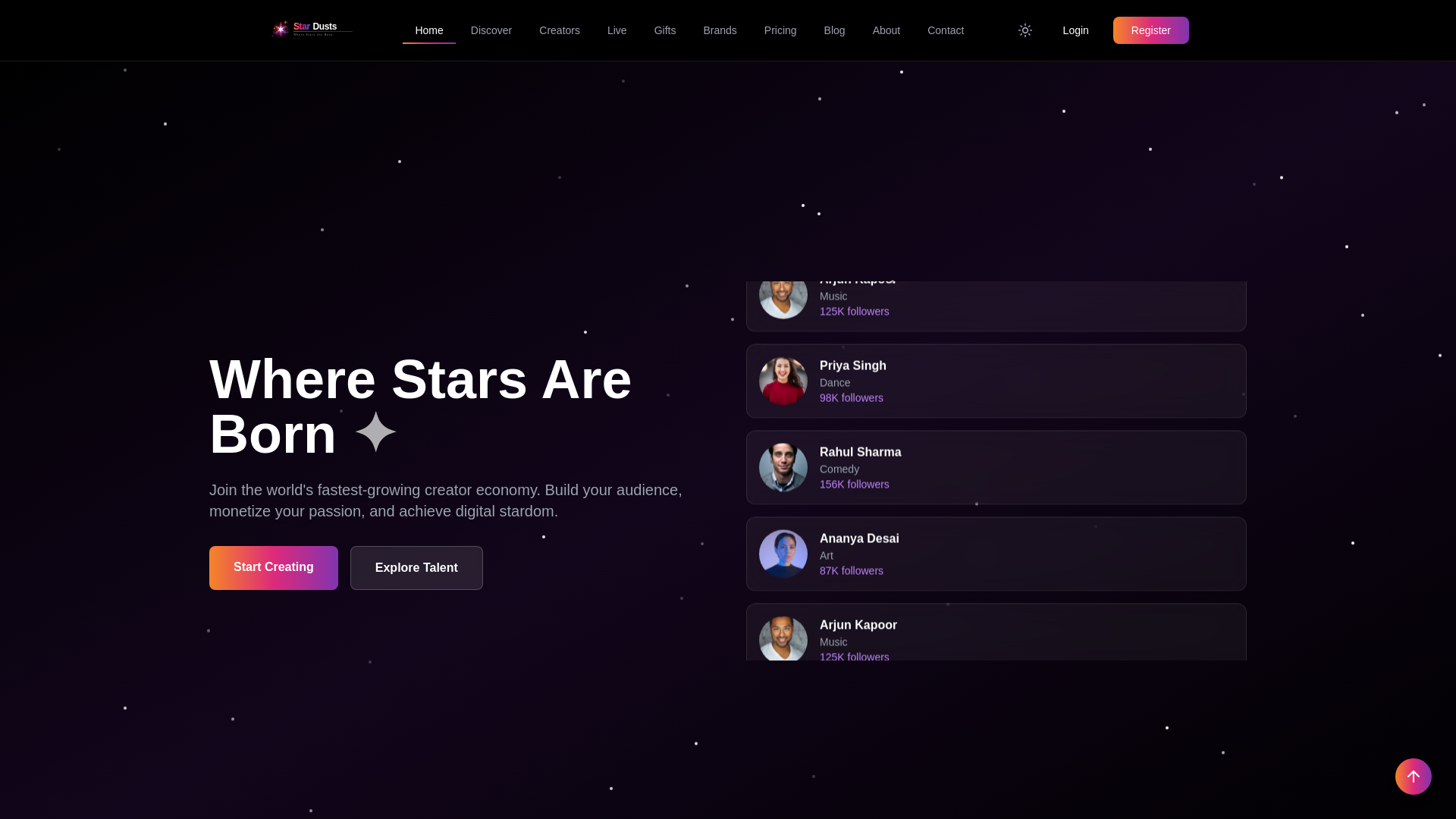 website screenshot of https://stardusts.co.in/