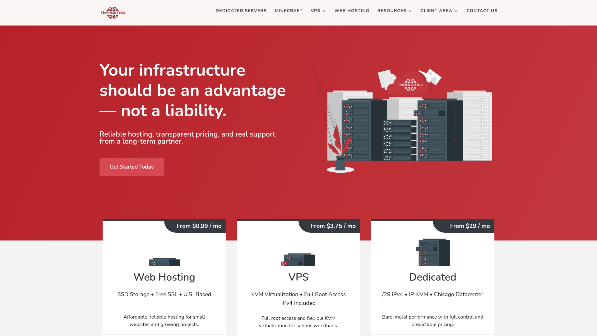 website screenshot of https://tnahosting.net