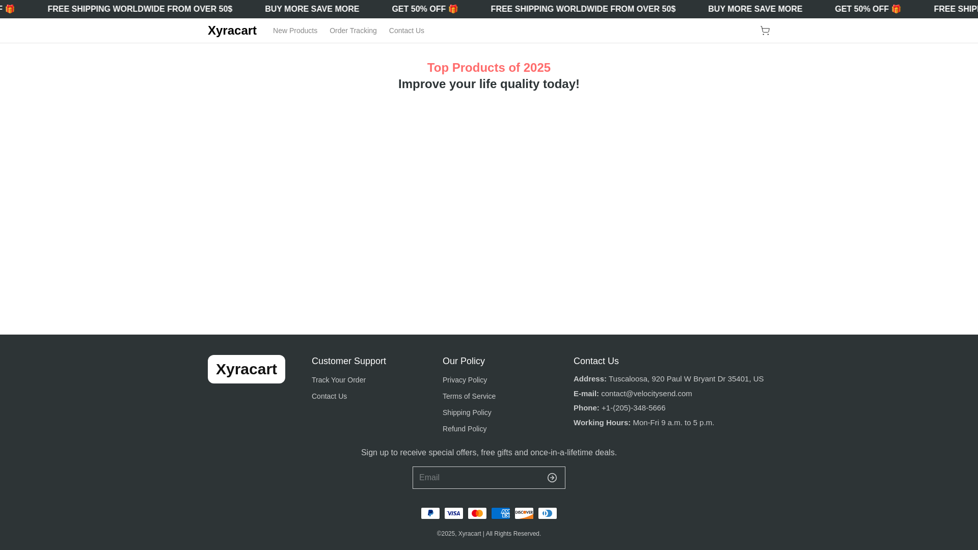 website screenshot of https://xyracart.com/