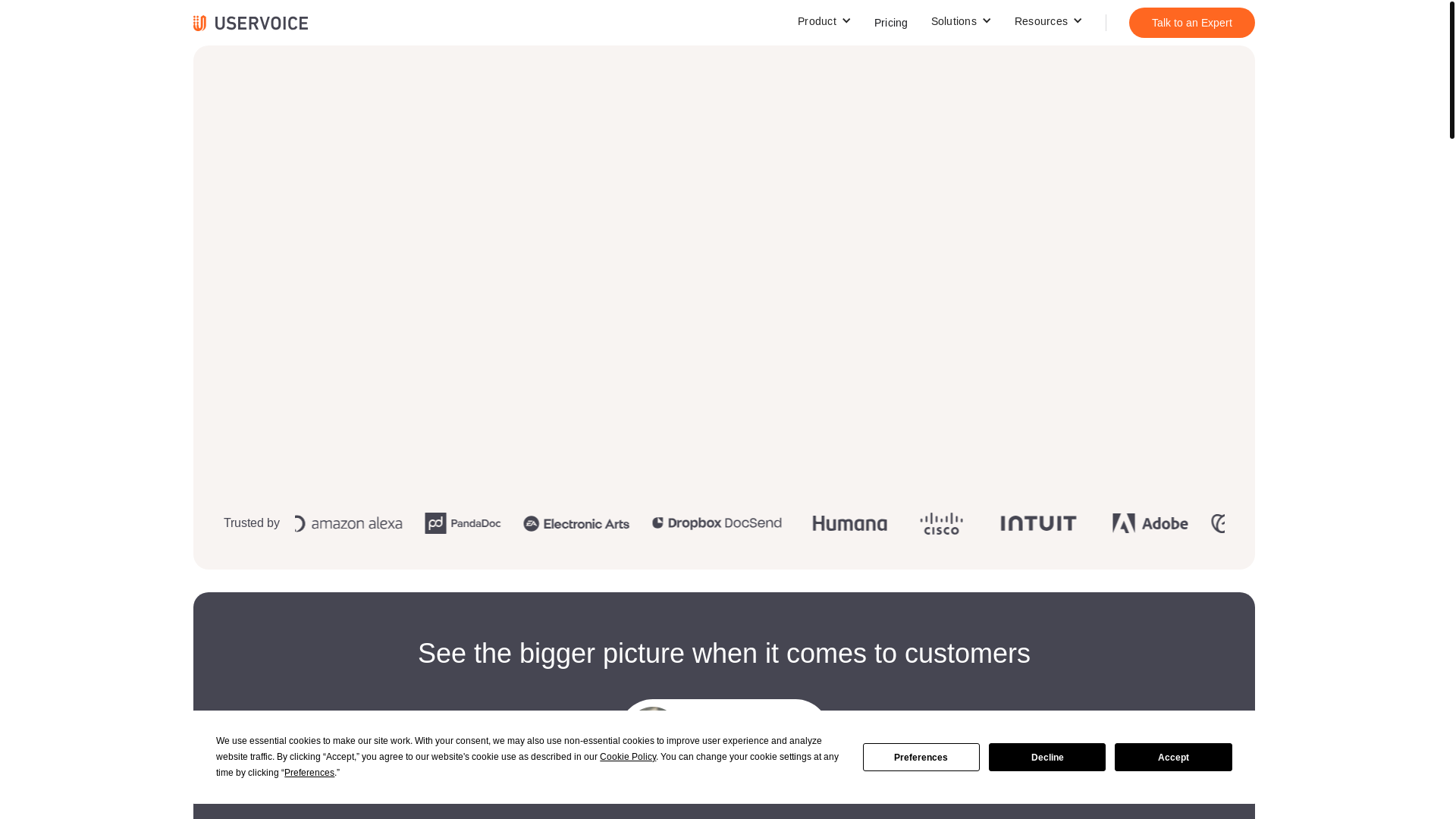 website screenshot of https://uservoice.com