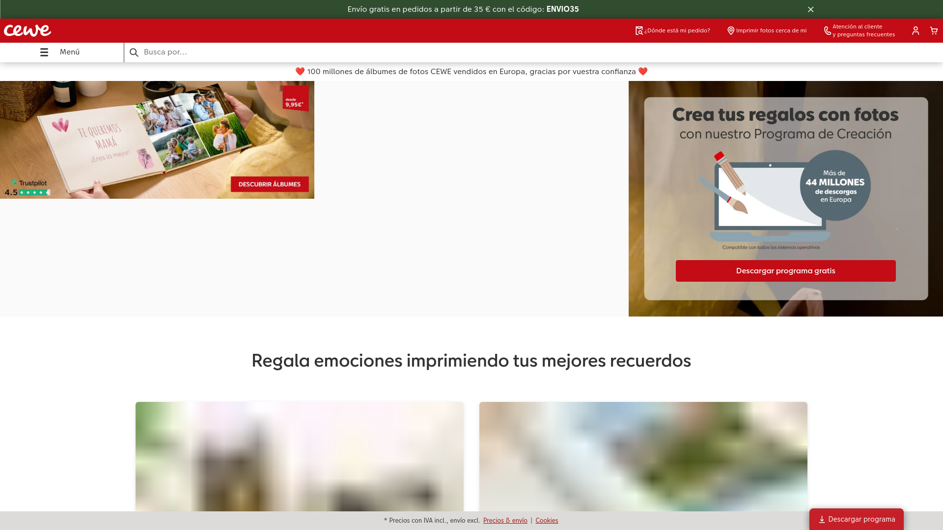 website screenshot of https://www.cewe.es