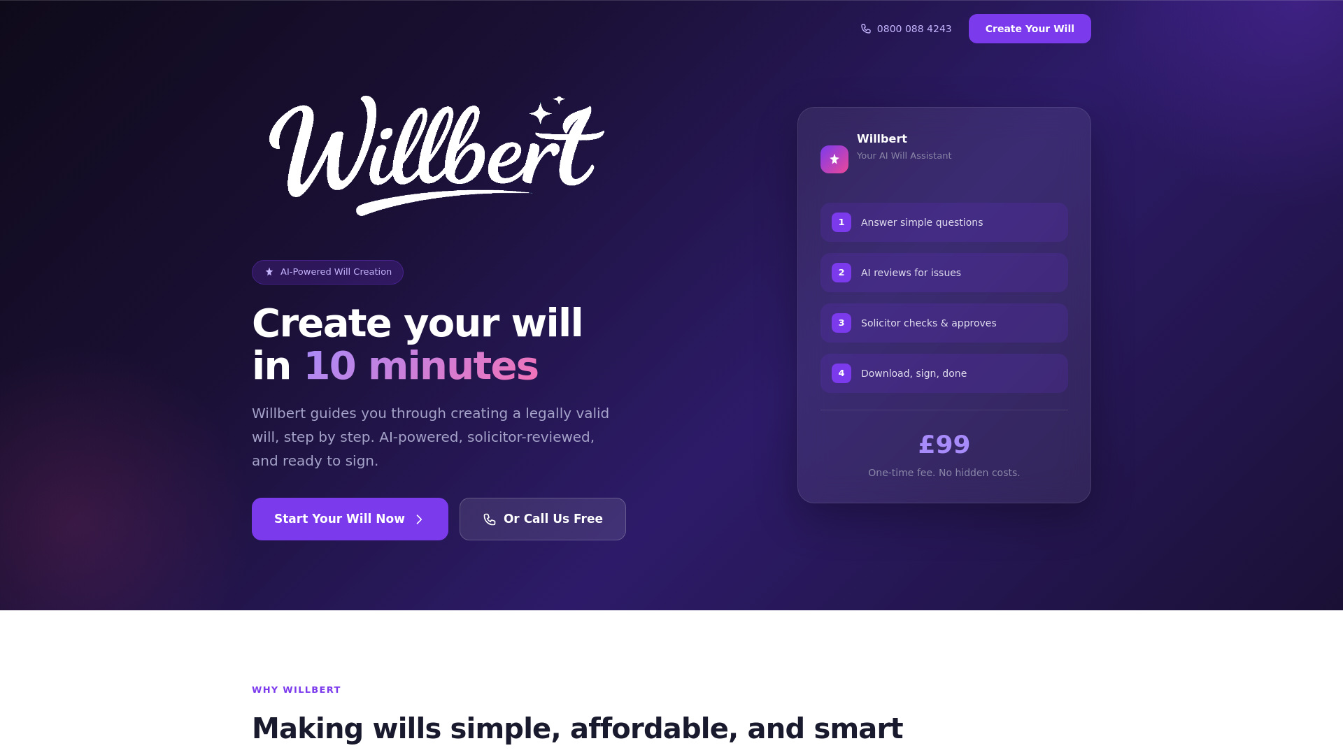 website screenshot of https://willbert.co.uk
