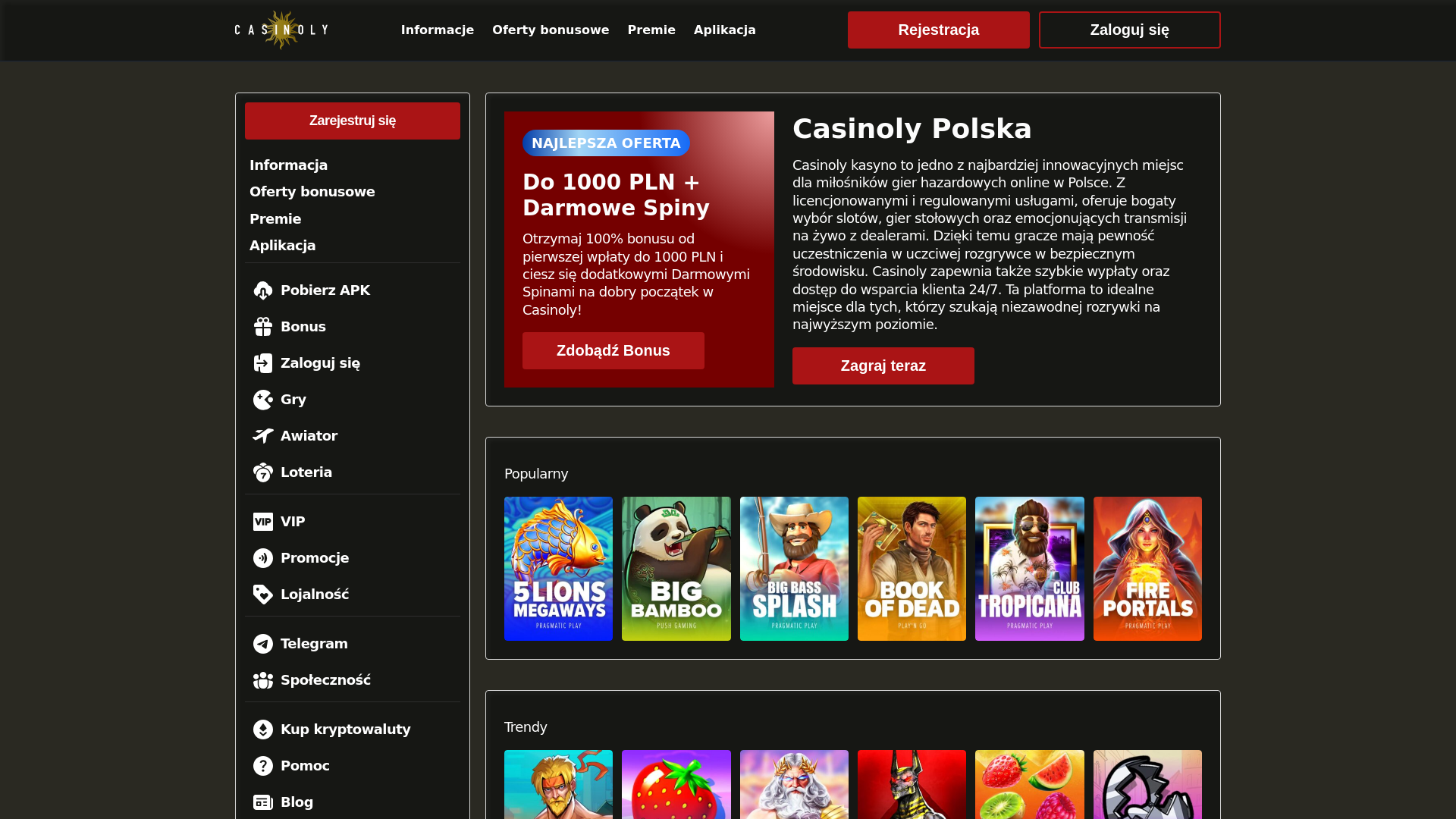 website screenshot of https://casinolypolska.com/
